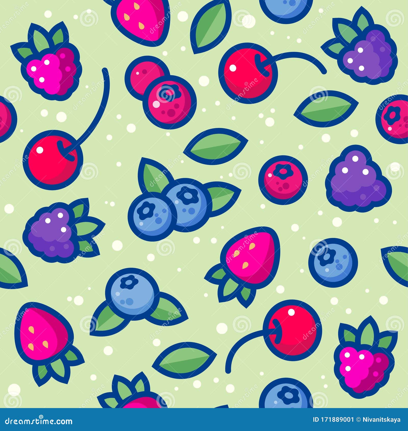 Seamless Pattern with Blackberry, Blueberry, Strawberry, Raspberry