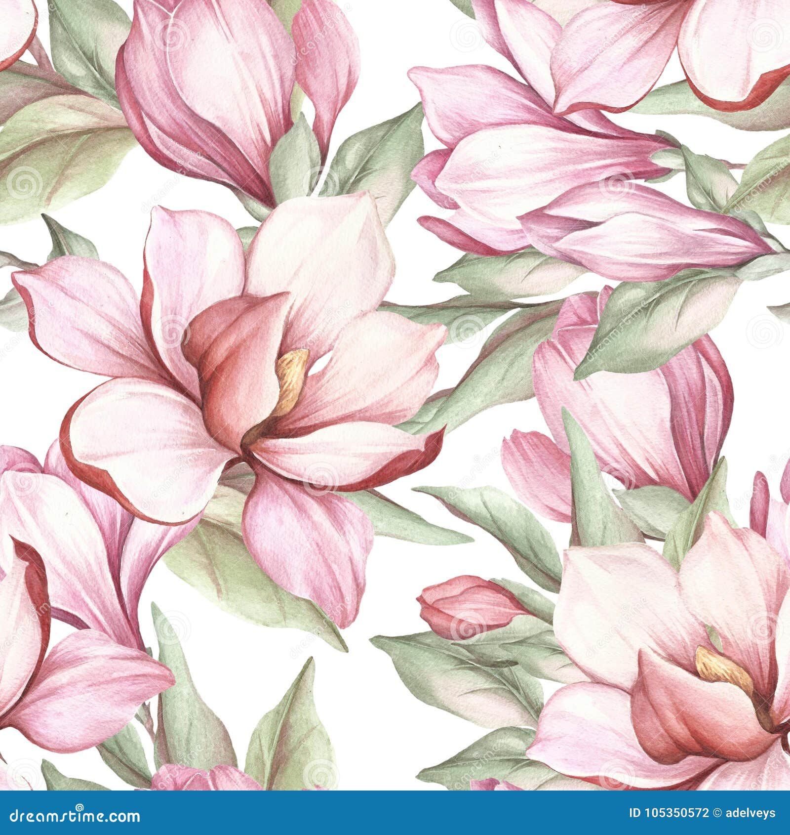 seamless pattern with blooming magnolia. watercolor .
