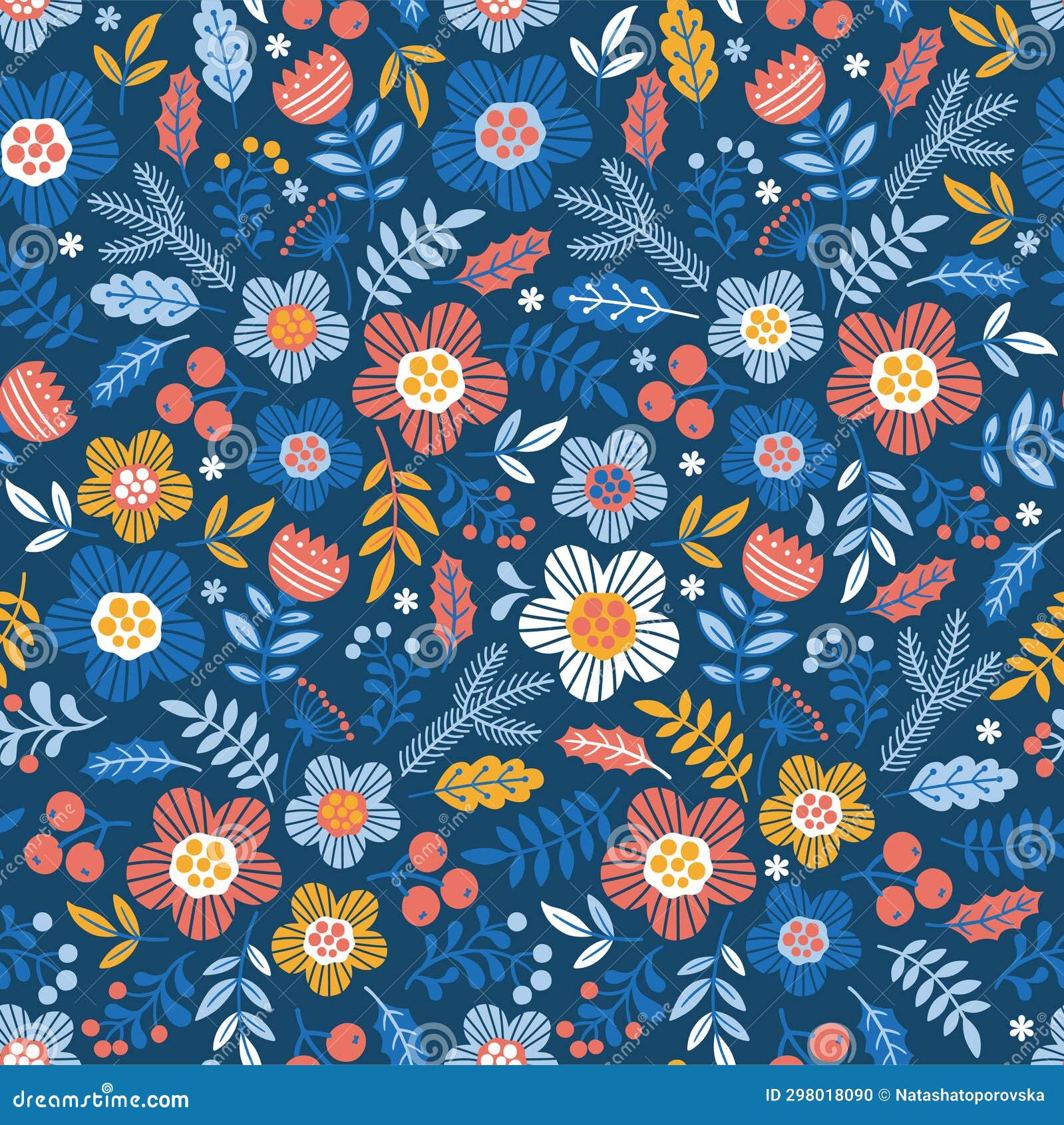 seamless pattern of blossom meadow. interweaving of stylized doodle flowers and branches in the scandinavian color style