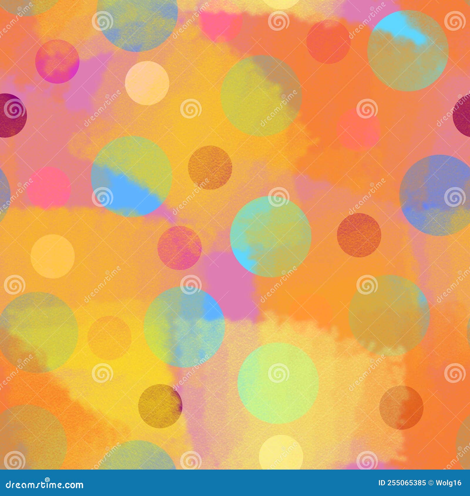 Seamless Pattern of Blue and Pink Circles on a Background of Abstract