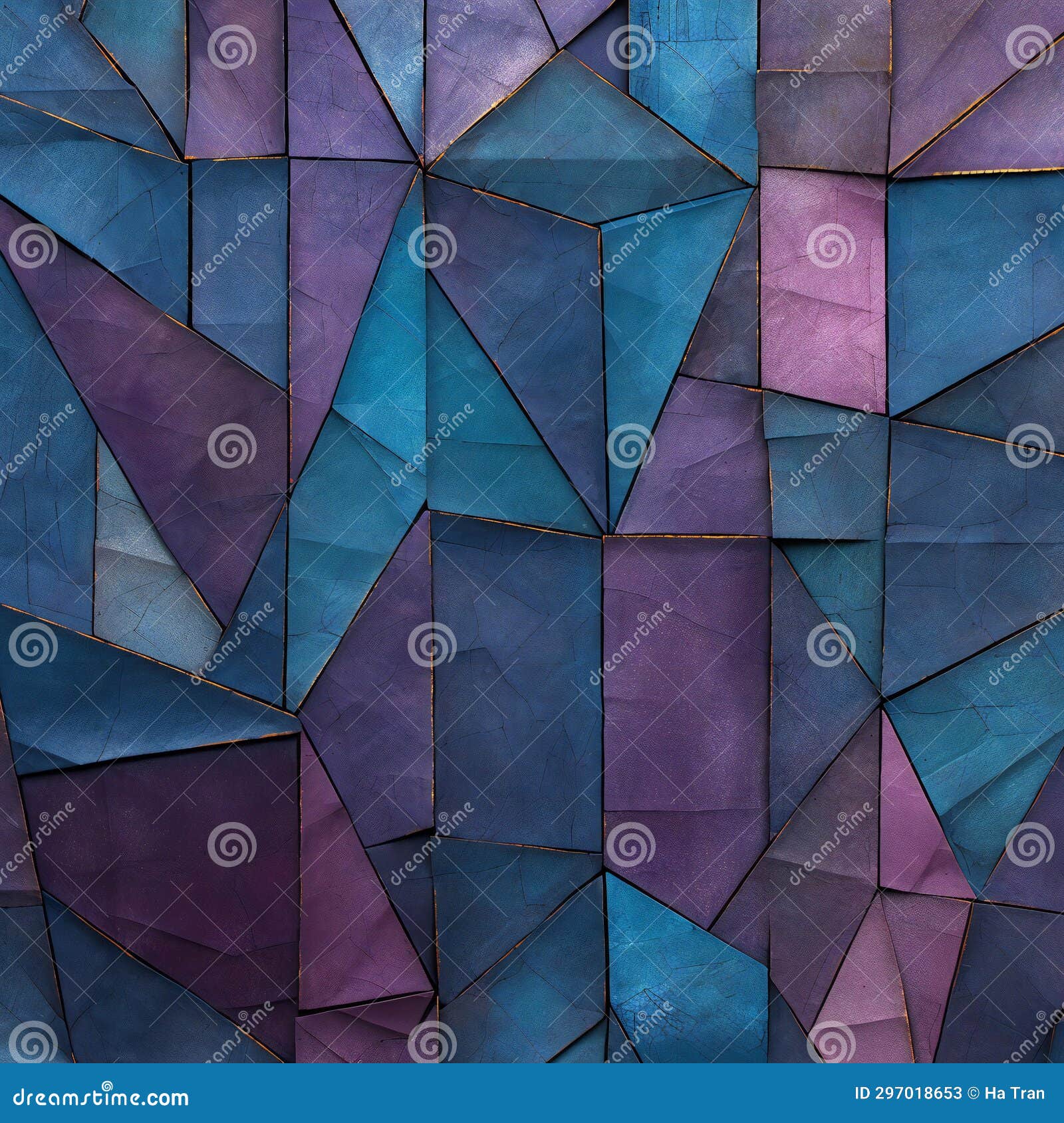 Seamless Pattern of Blue and Purple Stained Glass Triangles, Abstract