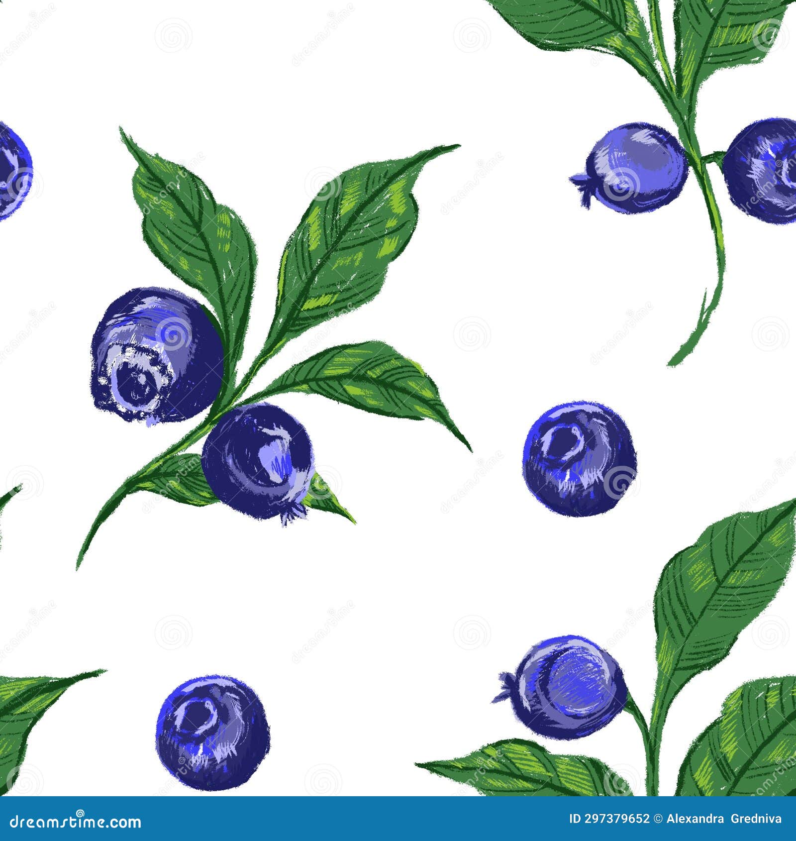 Seamless Pattern of Blueberry Berries. Blueberry Berries in Pencil Drawing Style Stock