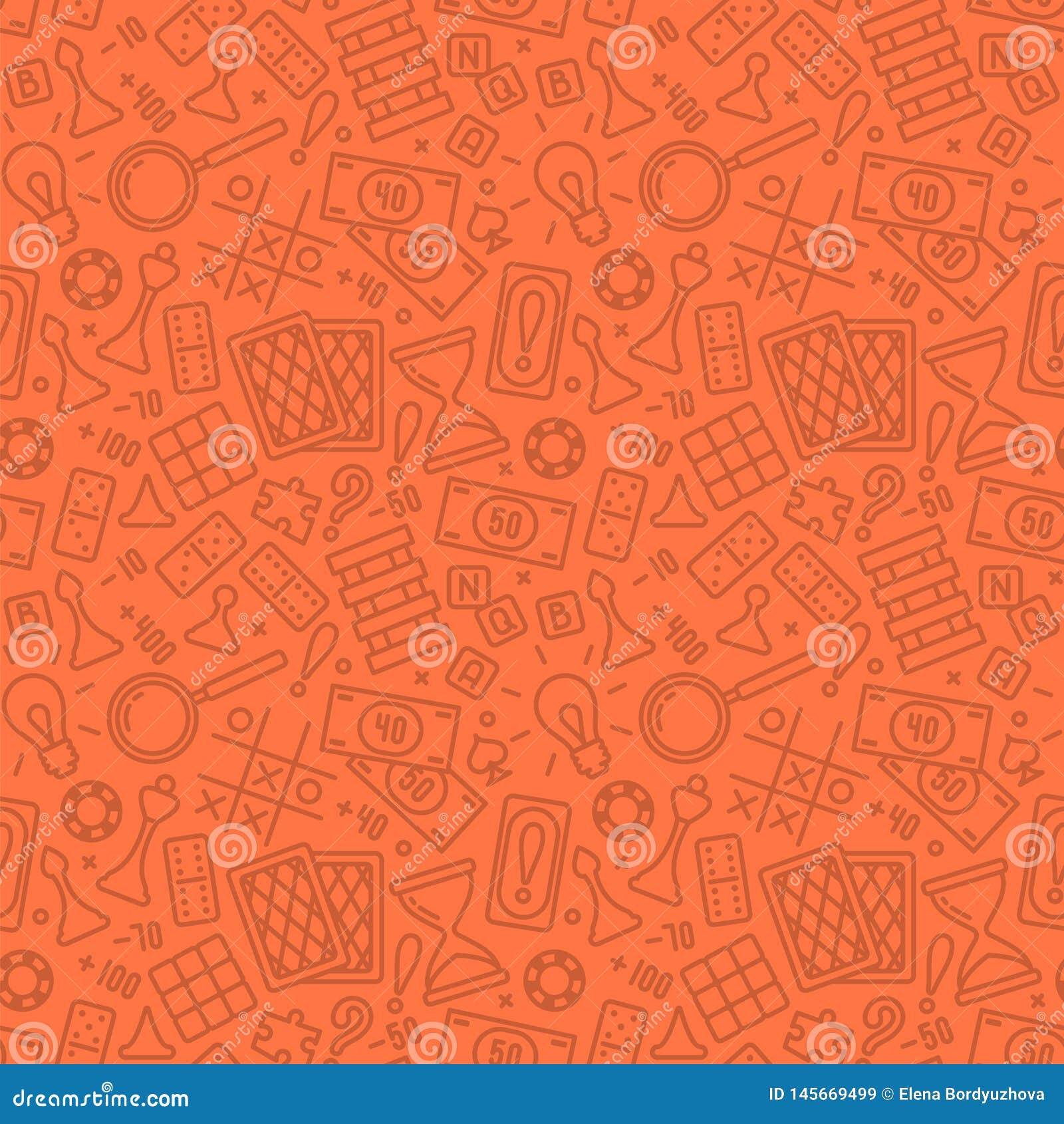 Seamless Pattern With Board Game Attributes In Linear Style Stock Vector Illustration Of Game Background 145669499