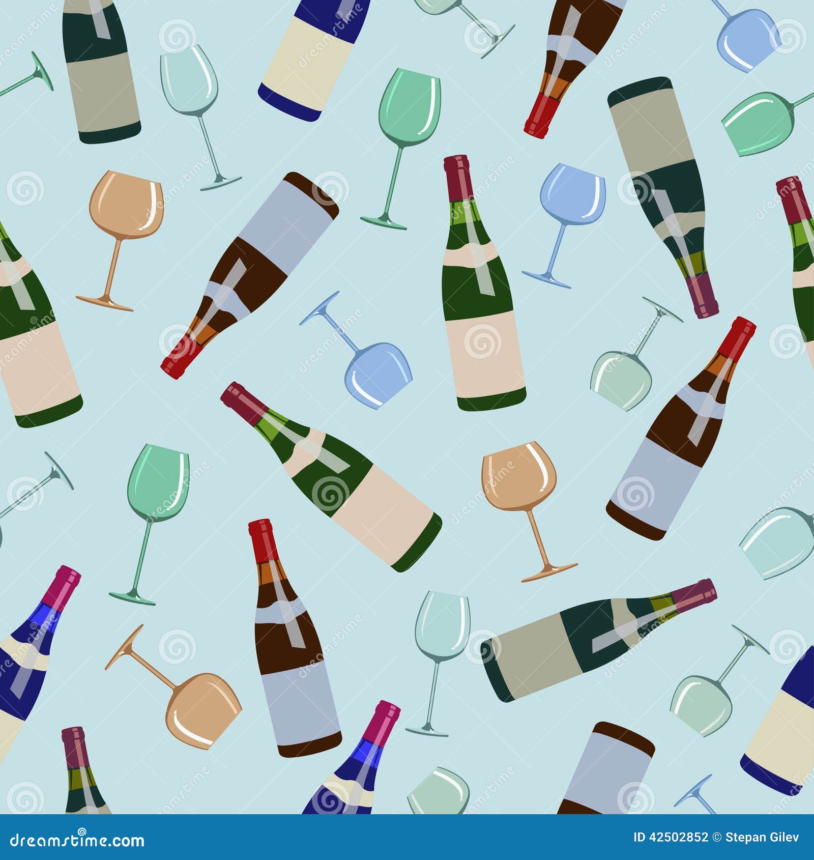 Seamless Pattern Bottles of Wine and Glasses Stock Vector Illustration of drinking