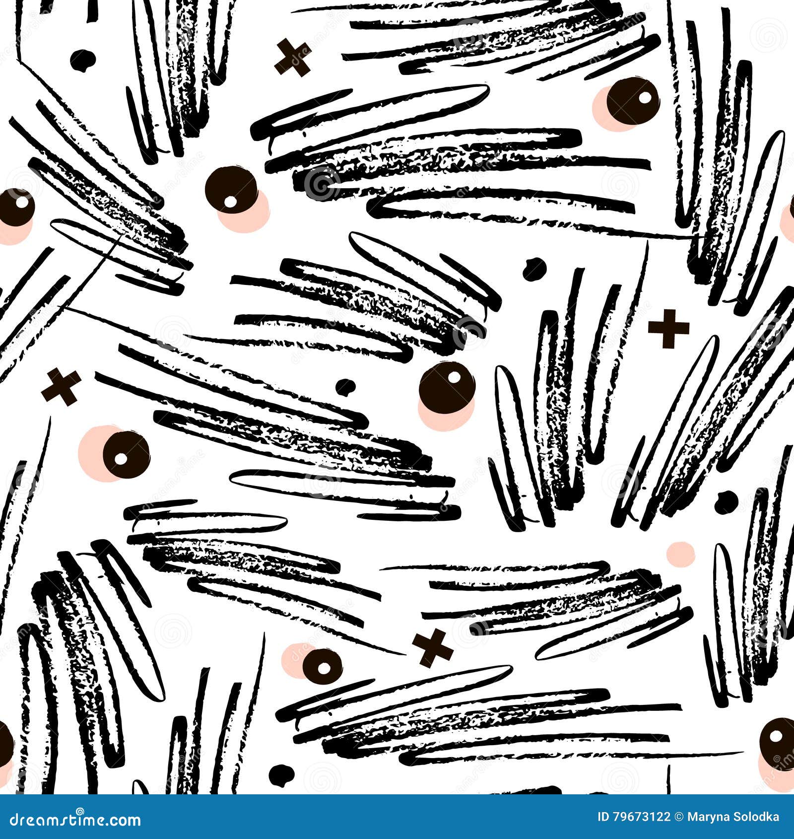 seamless pattern with brush made hand drawn s. black and white texture. perfect for textile. trendy background.