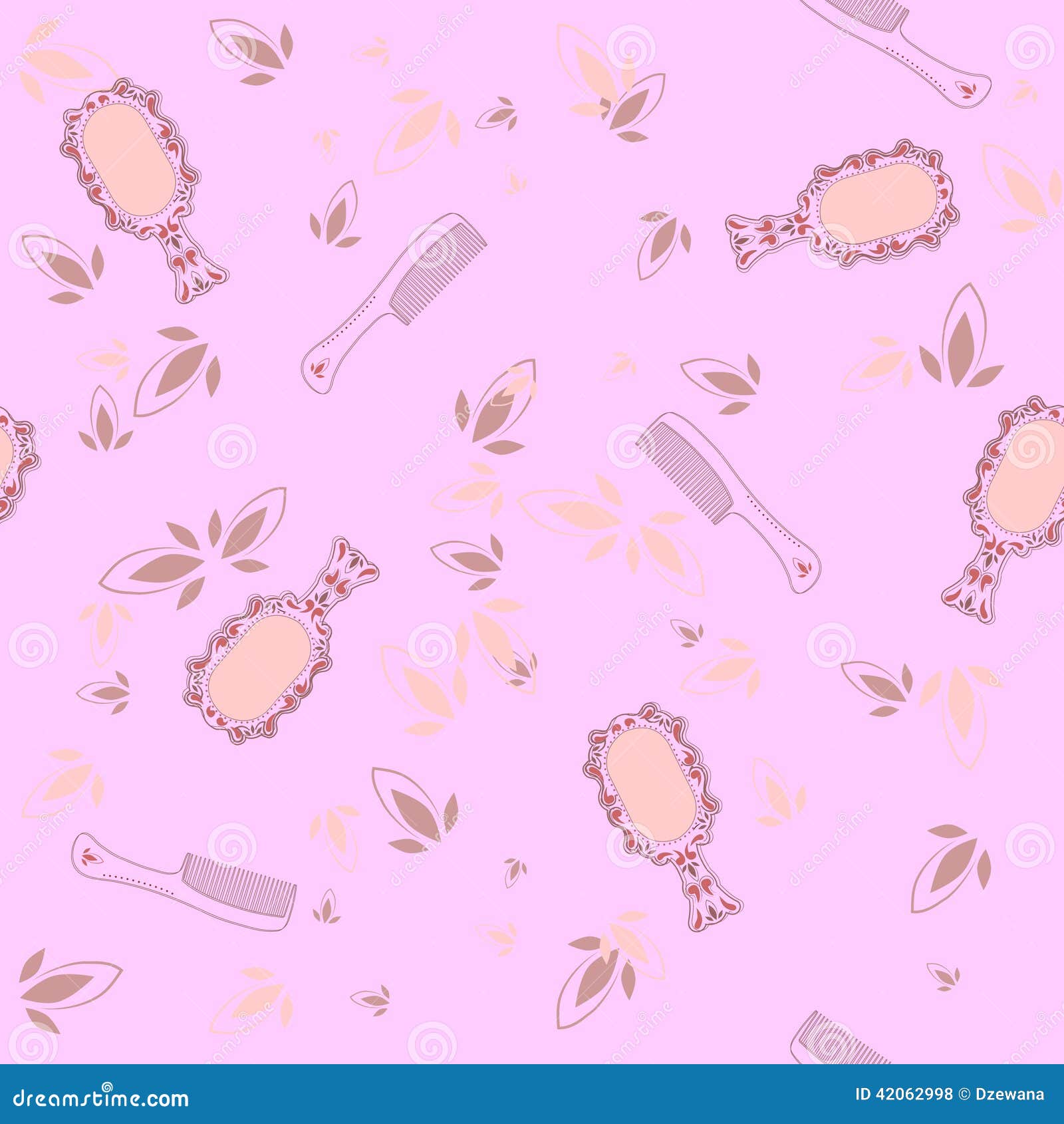 The Seamless Pattern With Brush And Mirror Stock Vector 