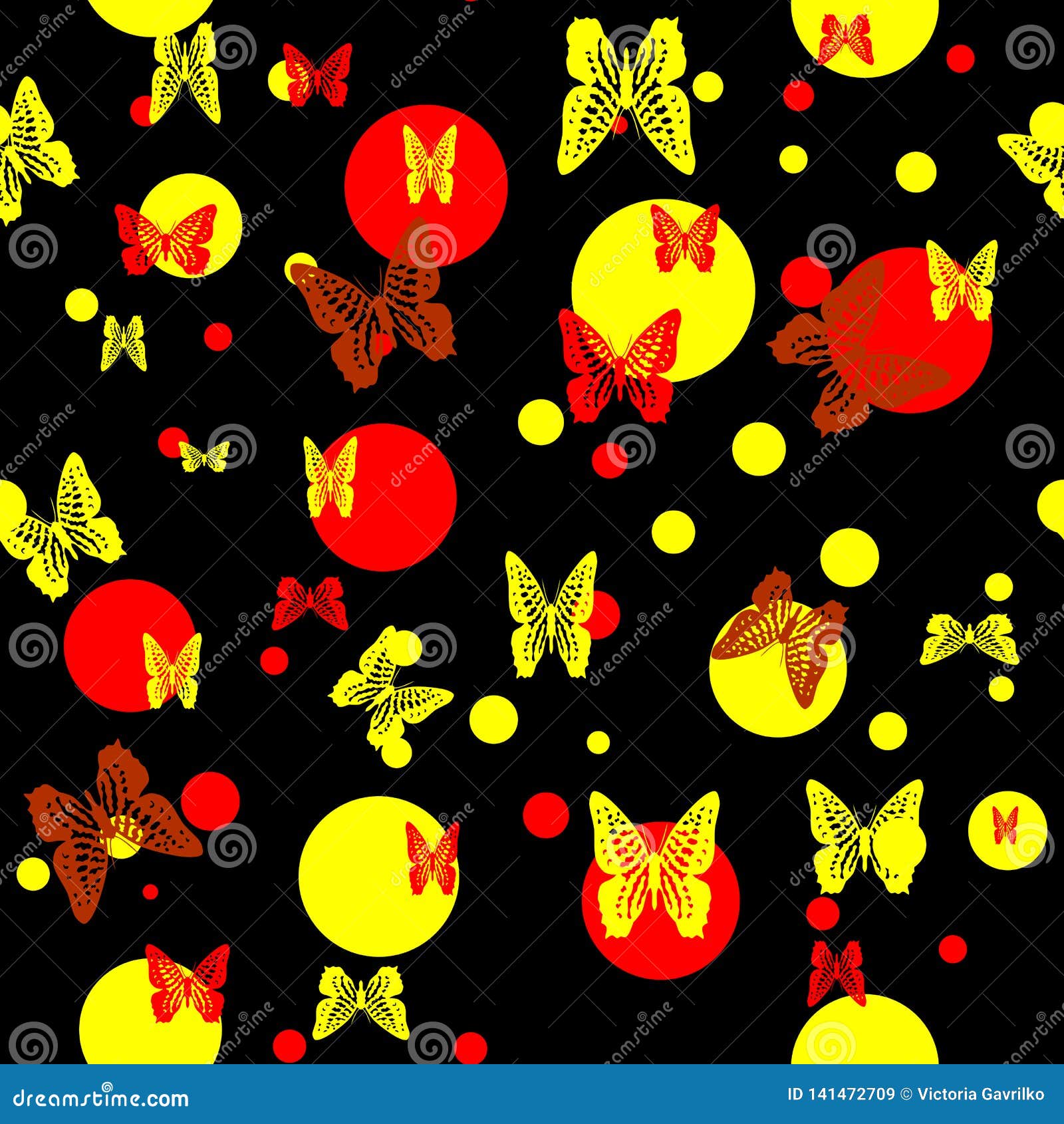 seamless pattern with butterflies and circles.