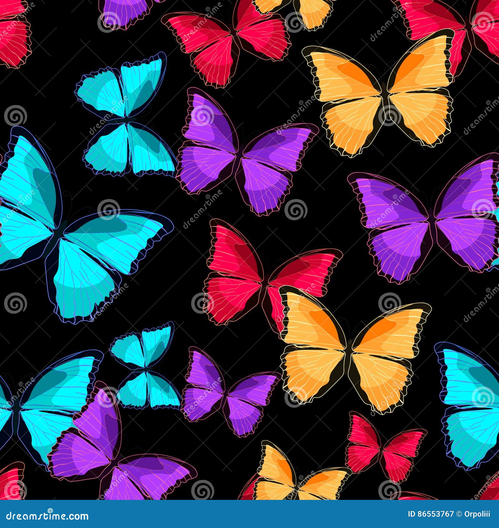 Seamless Pattern The Butterfly Blue Morpho Monarch Vector ...
