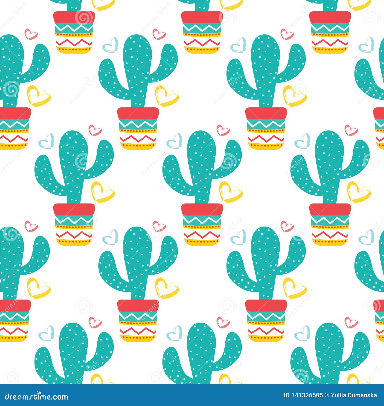 Seamless Pattern of Cactuses Succulents with Nice Pot in Flat Style ...