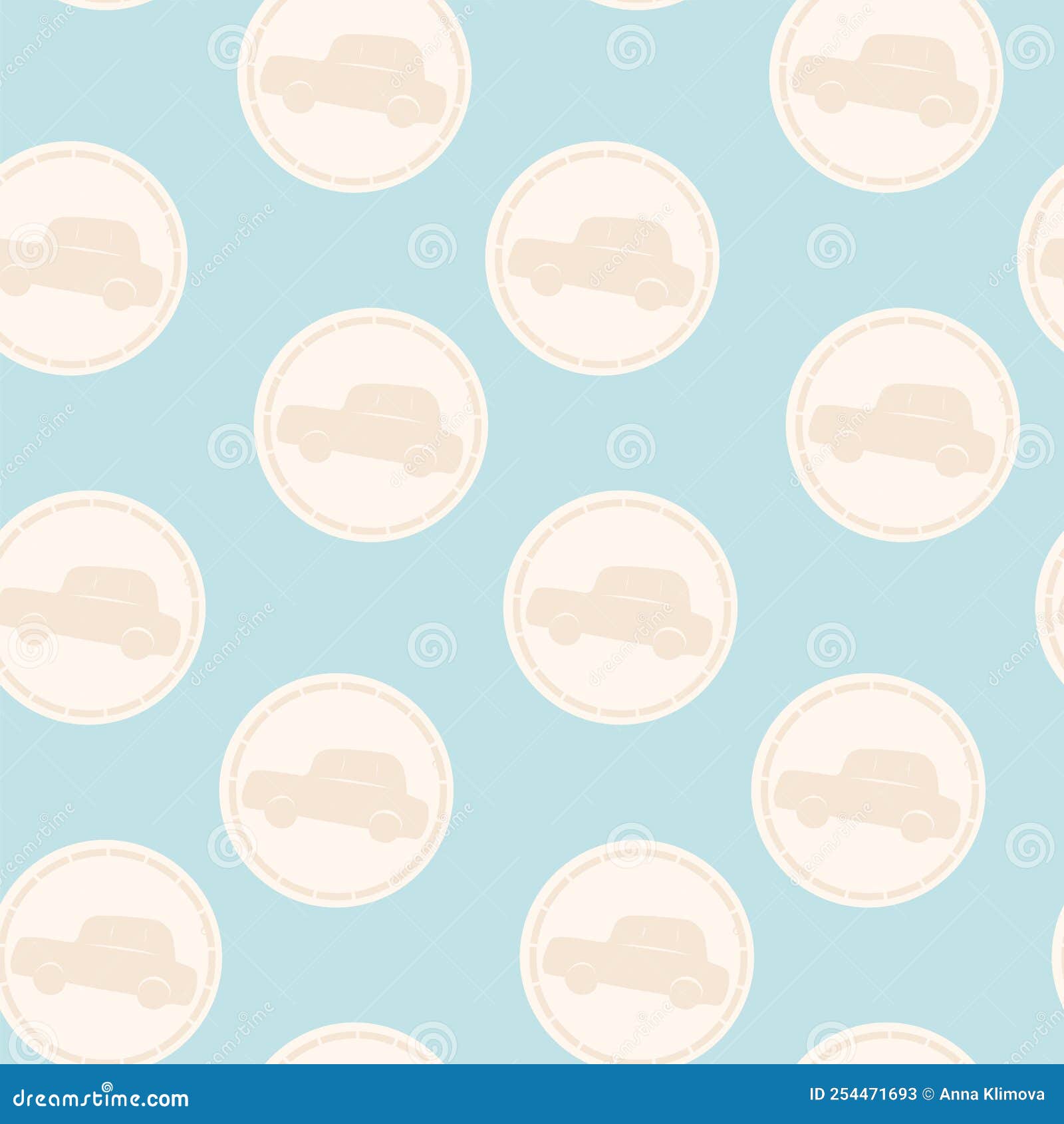 Seamless Pattern with Cars on a Circle Background for Children Stock