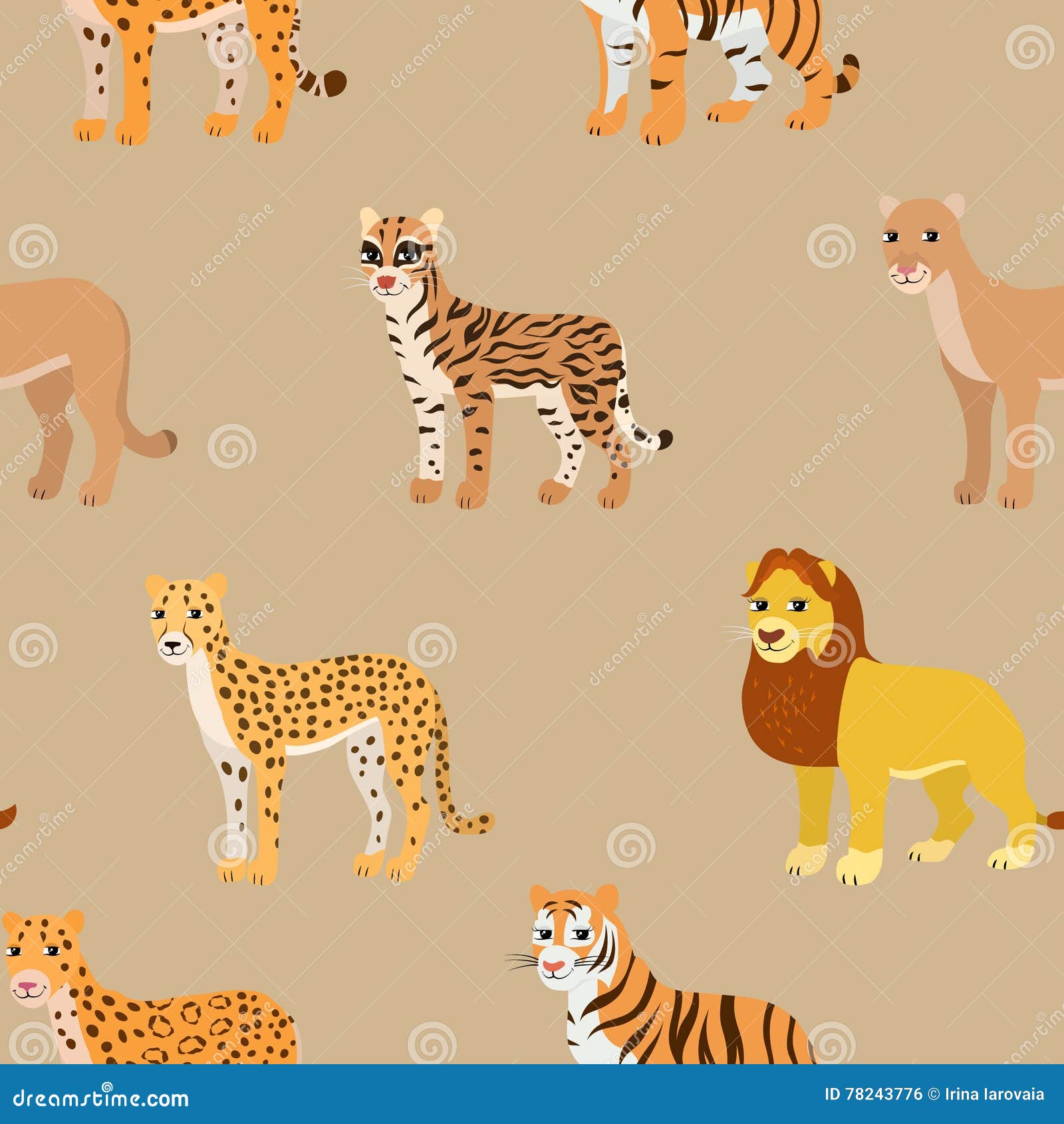 Seamless Pattern with Cartoon Animals. Stock Vector - Illustration of  leopard, decorative: 78243776