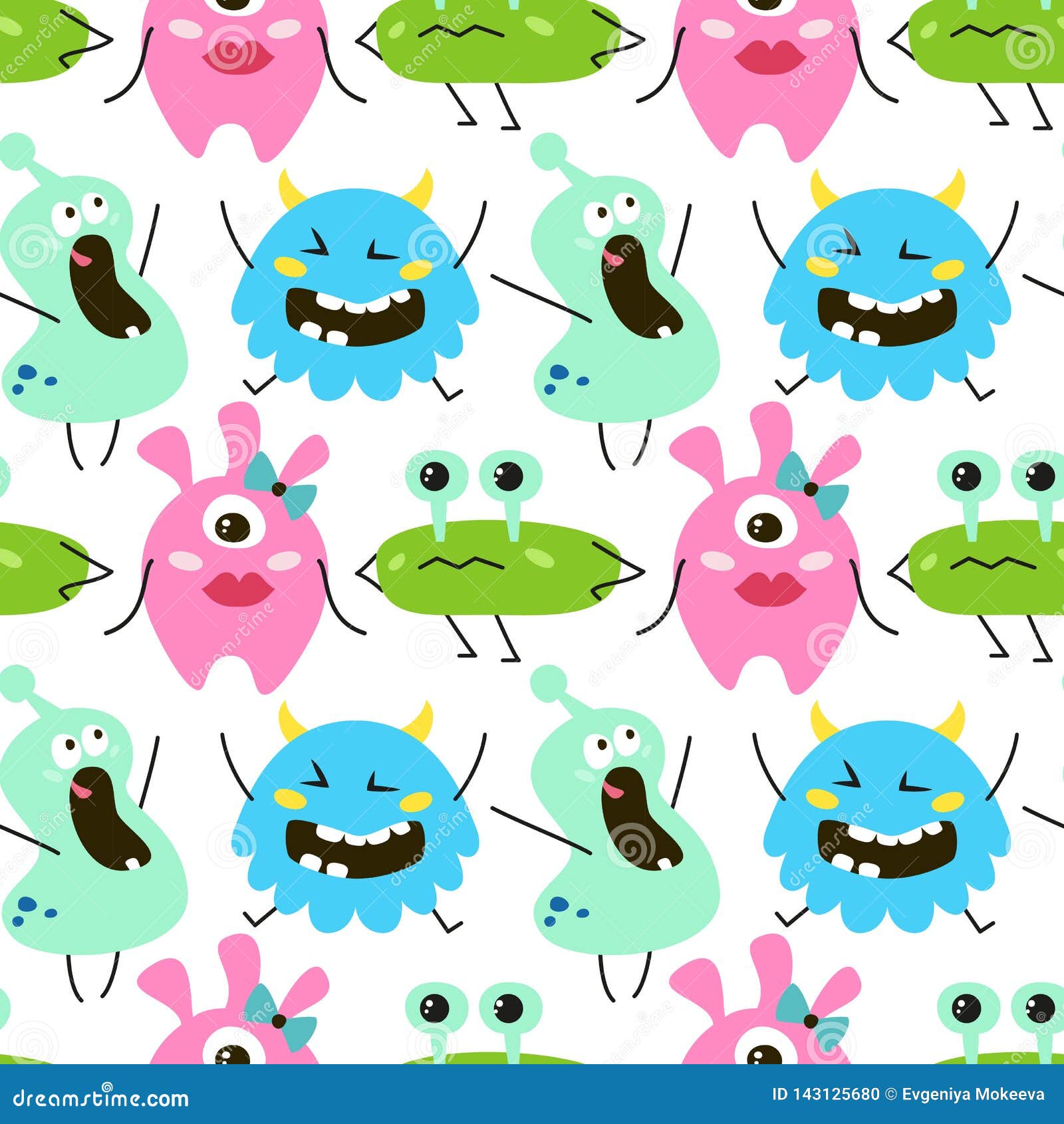 Seamless Pattern with Cartoon Monsters Stock Illustration ...