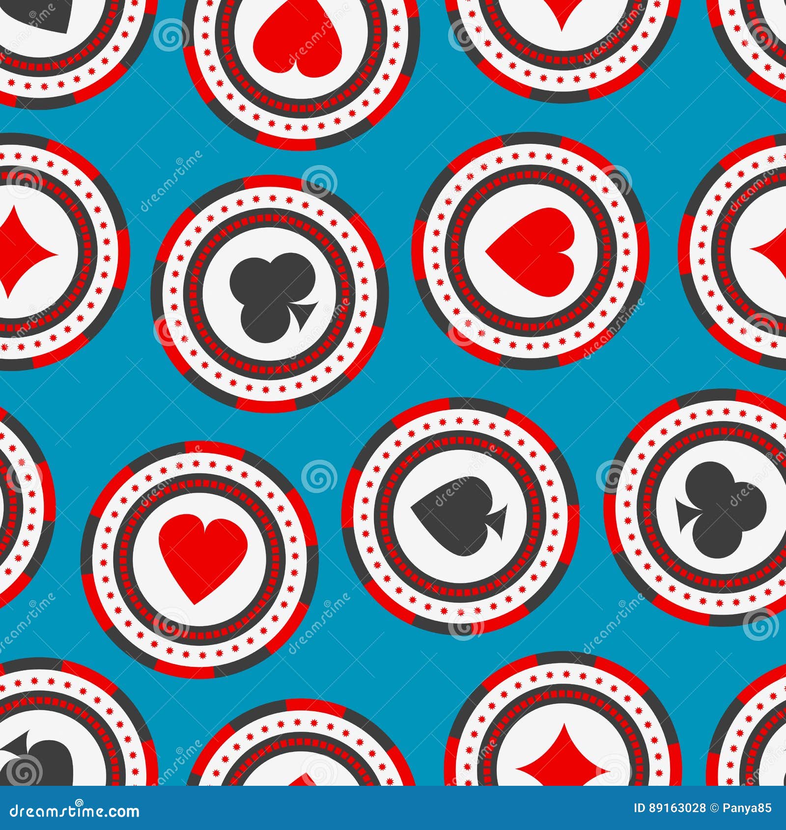 Seamless Pattern of Casino Chips with Card Suits. Gambling Stock Vector