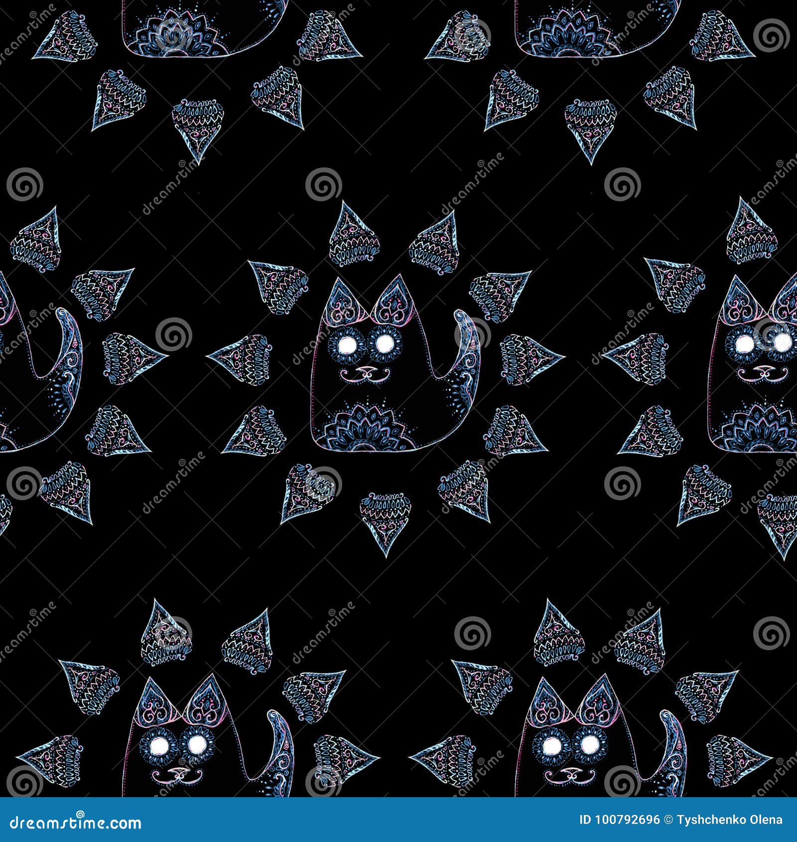 Seamless Pattern with Cat in the Circle Stock Illustration