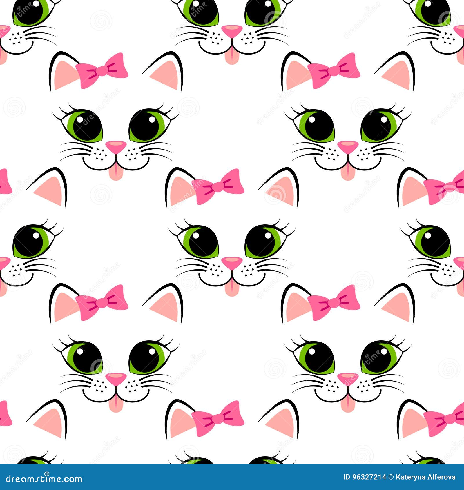 Seamless Pattern with Cat Face. Cute White Kitten with Pink Bow Stock Vector - Illustration of cartoon, children: 96327214 Seamless Pattern with Cat Face. Cute White Kitten with Pink Bow Stock Vector - Illustration of cartoon, children: 96327214
