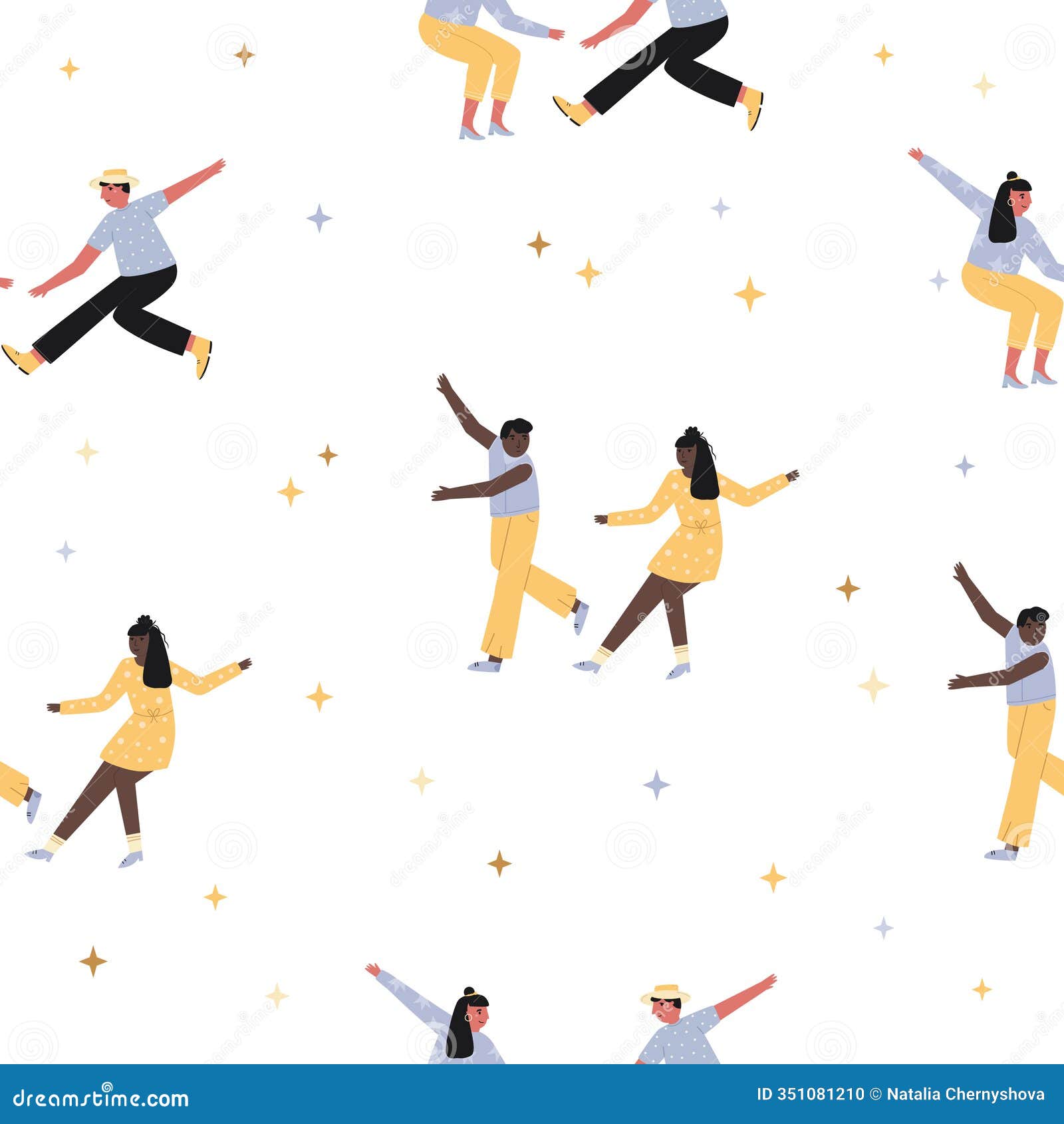 seamless pattern with cheerful swing dancing people. vibrant  for party, wrapping paper and fun-themed projects