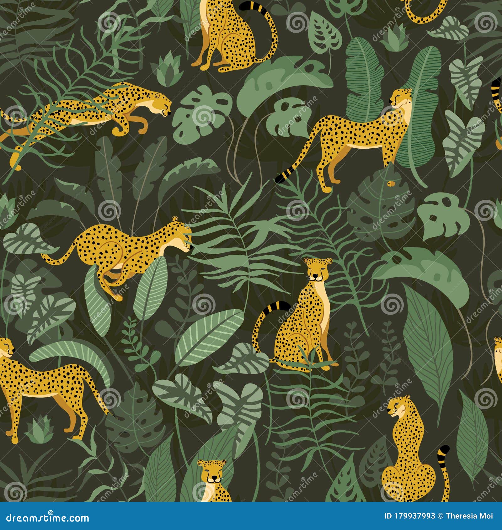 Seamless Pattern with Cheetahs in Wild Jungle Surrounded with Exotics ...