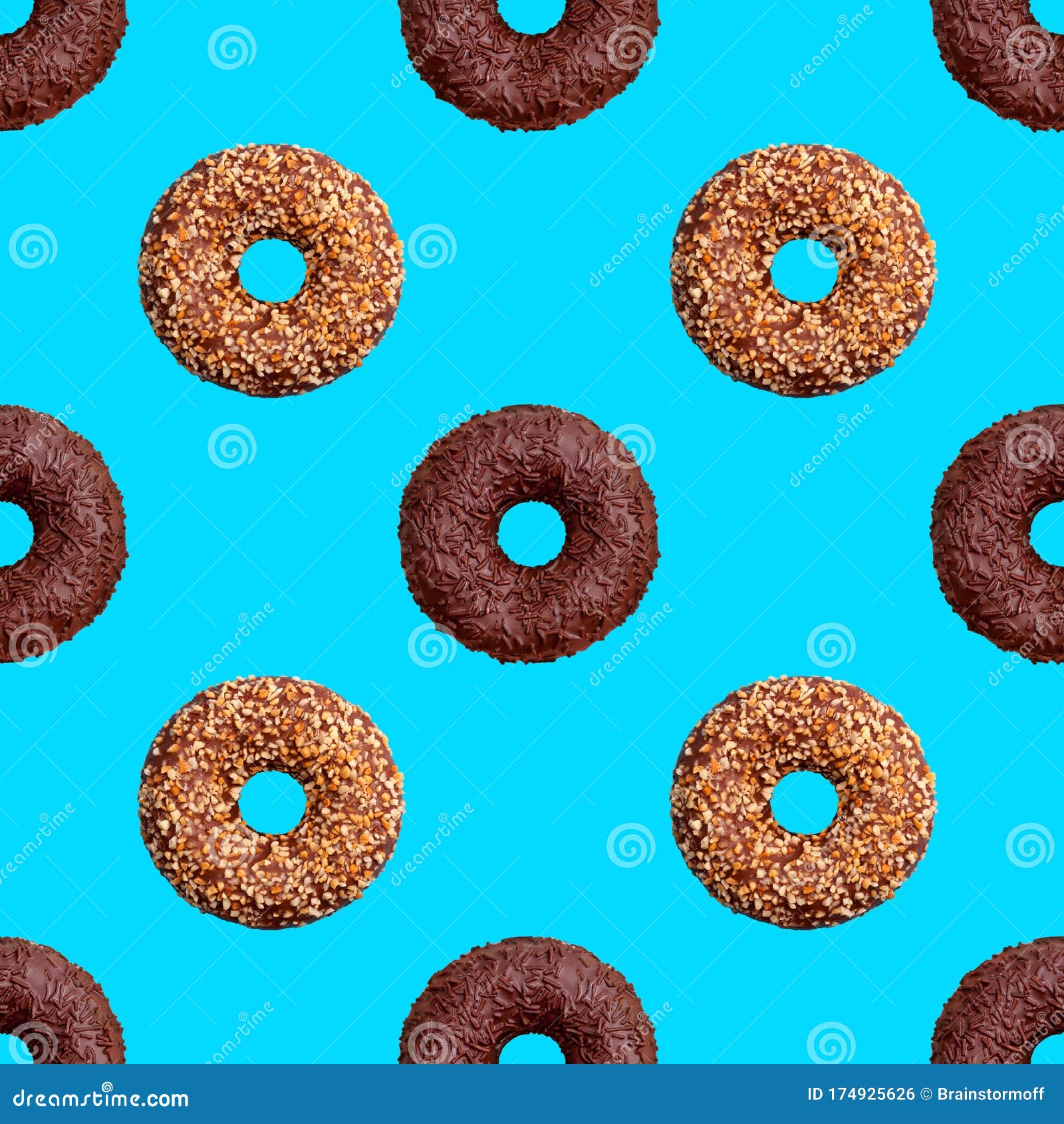 Seamless Pattern of Chocolate and Nut Donuts on Blue Background Isolated  Top View, Colorful Donut Repeating Ornament, Wallpaper Stock Photo - Image  of donuts, concept: 174925626