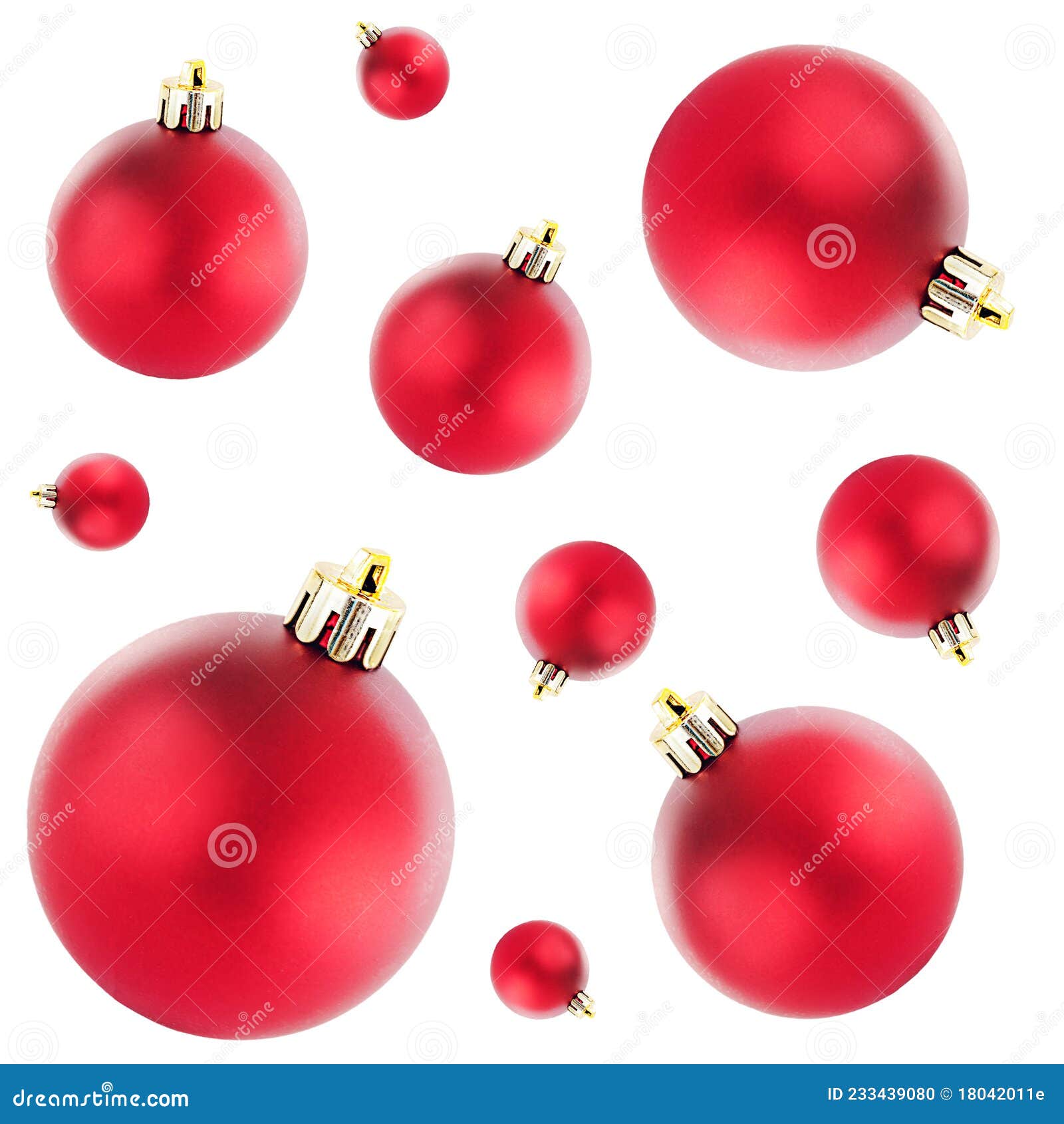 Seamless Pattern with Christmas Red Decorative Balls Isolated on White