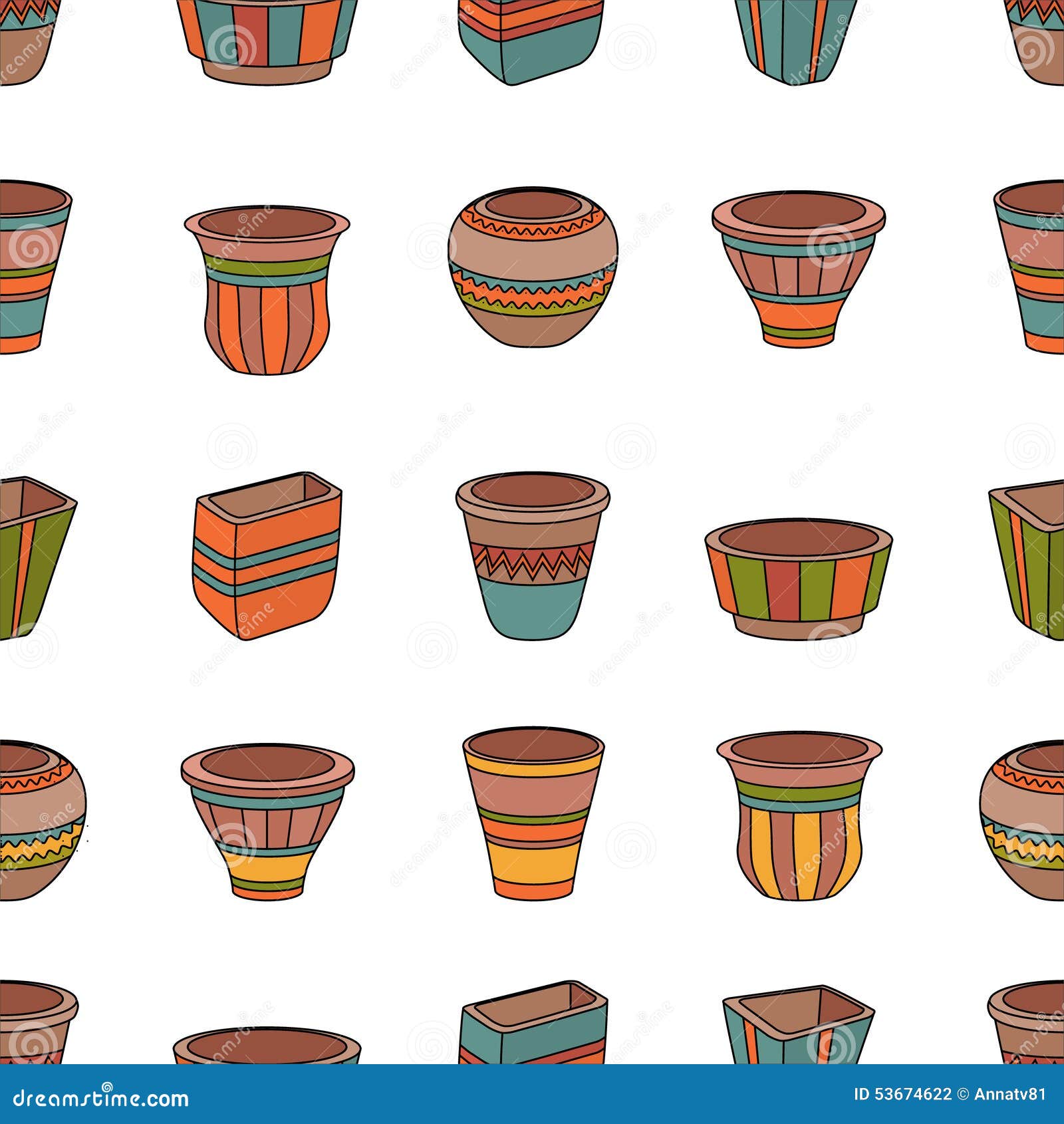 Seamless Pattern with Clay Flower Pots. Stock Illustration ...