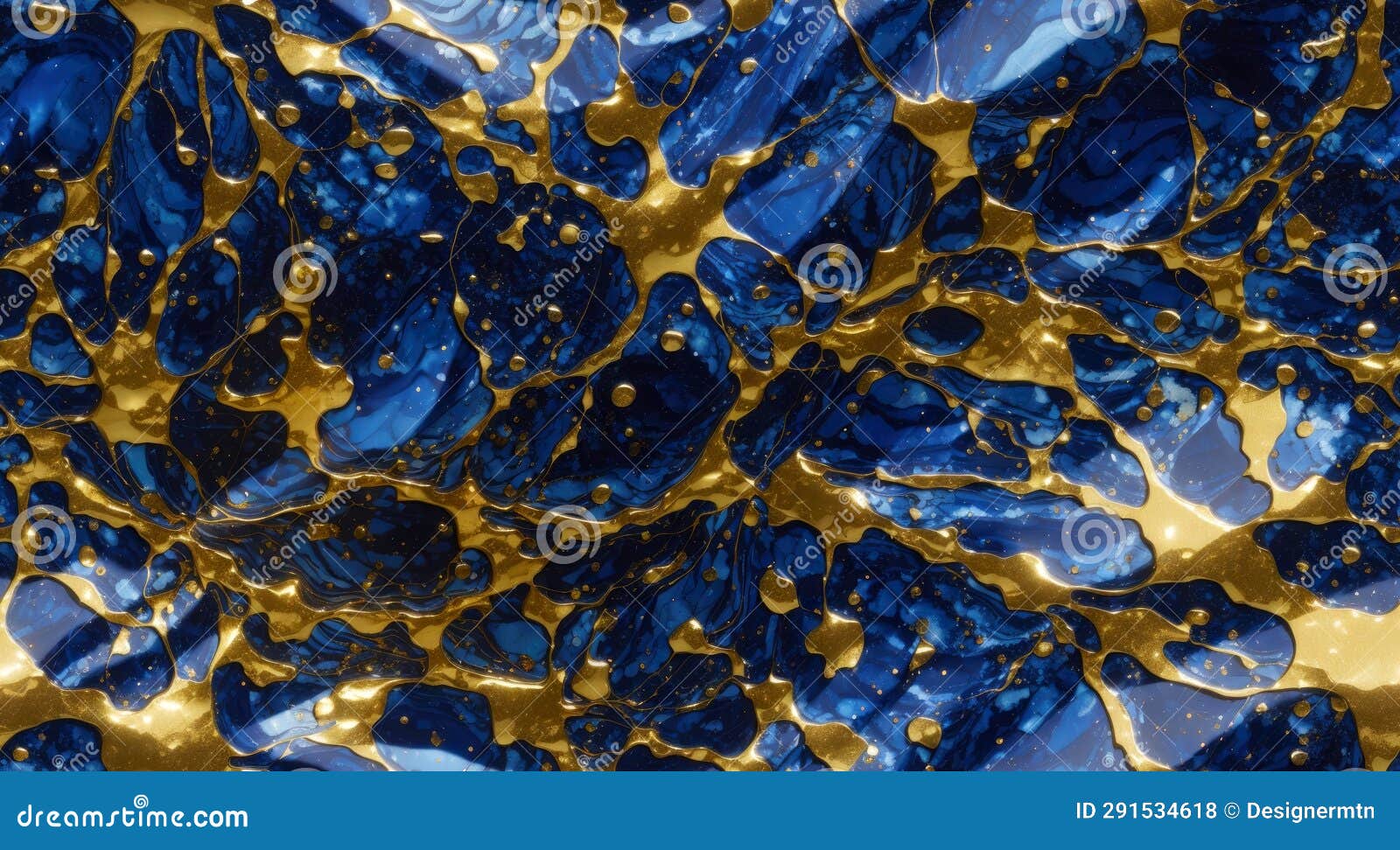 Seamless Pattern with Cobalt Blue Marble and Gold Veins Stock