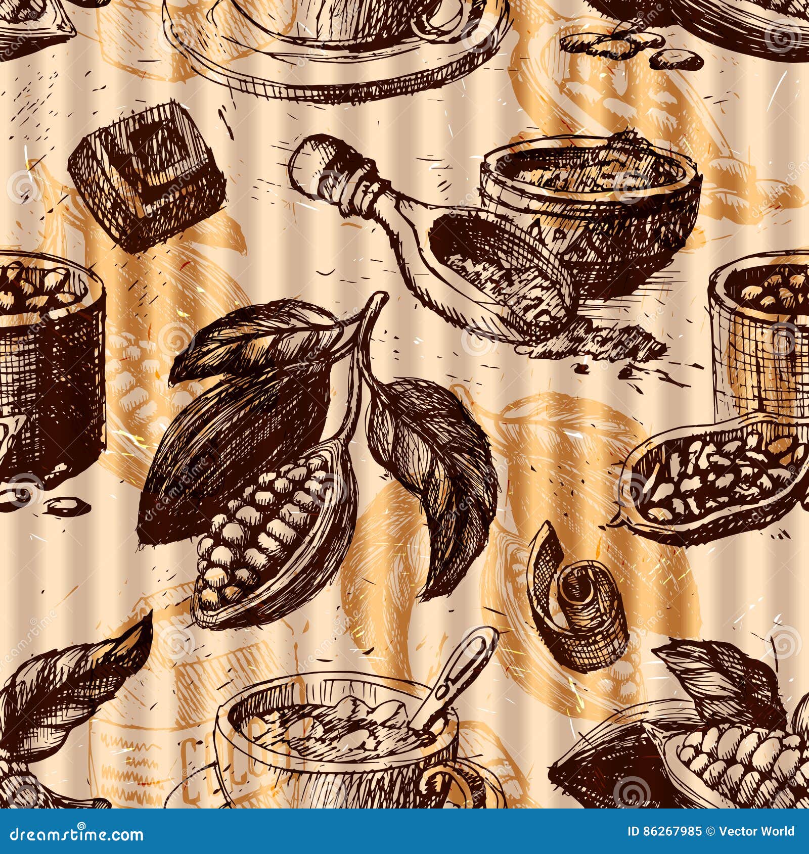 Download Seamless Pattern With Cocoa Fruits Monochrome Chocolate ...