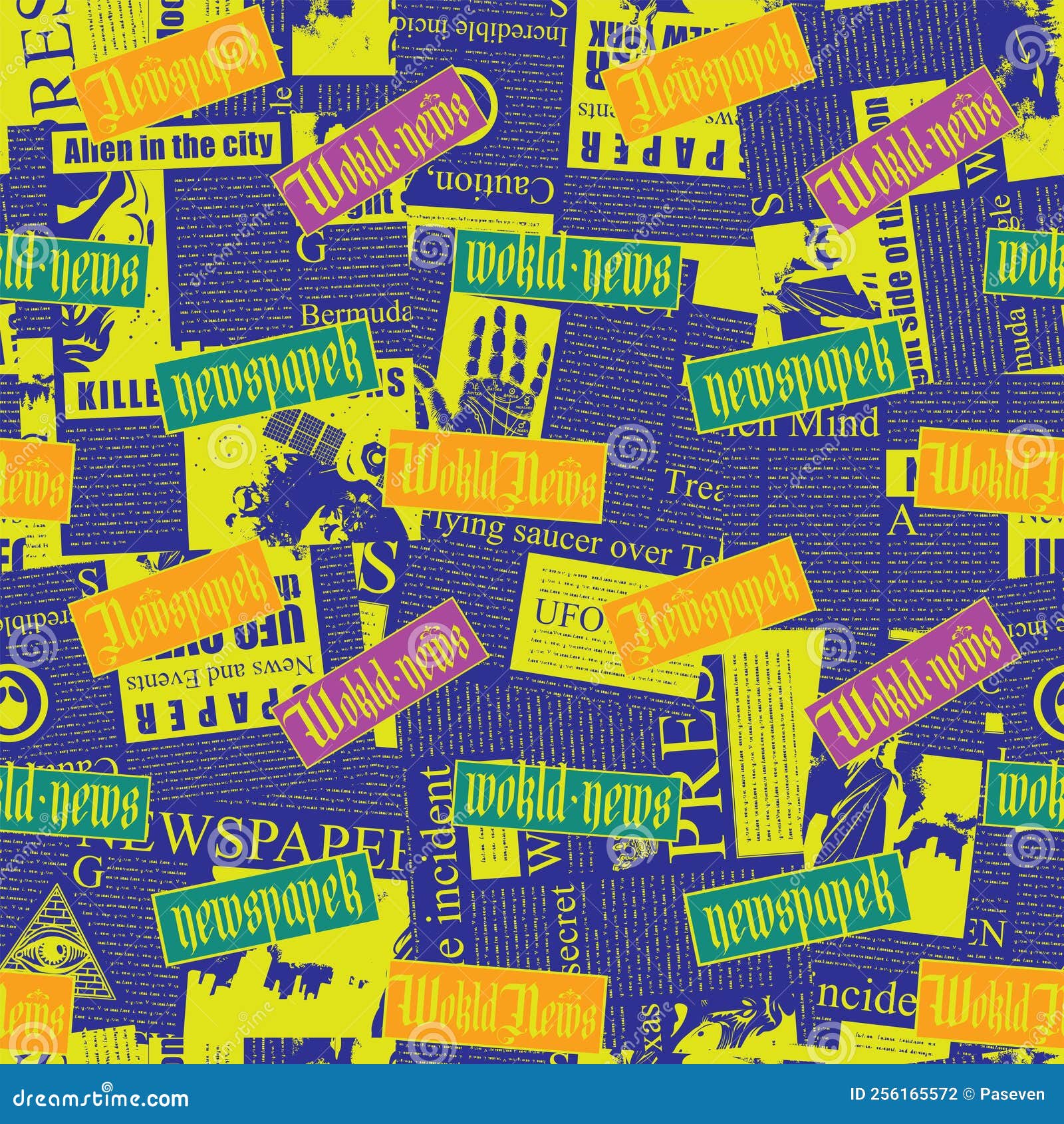 Seamless Pattern with a Collage of Newspaper Clippings Stock Vector