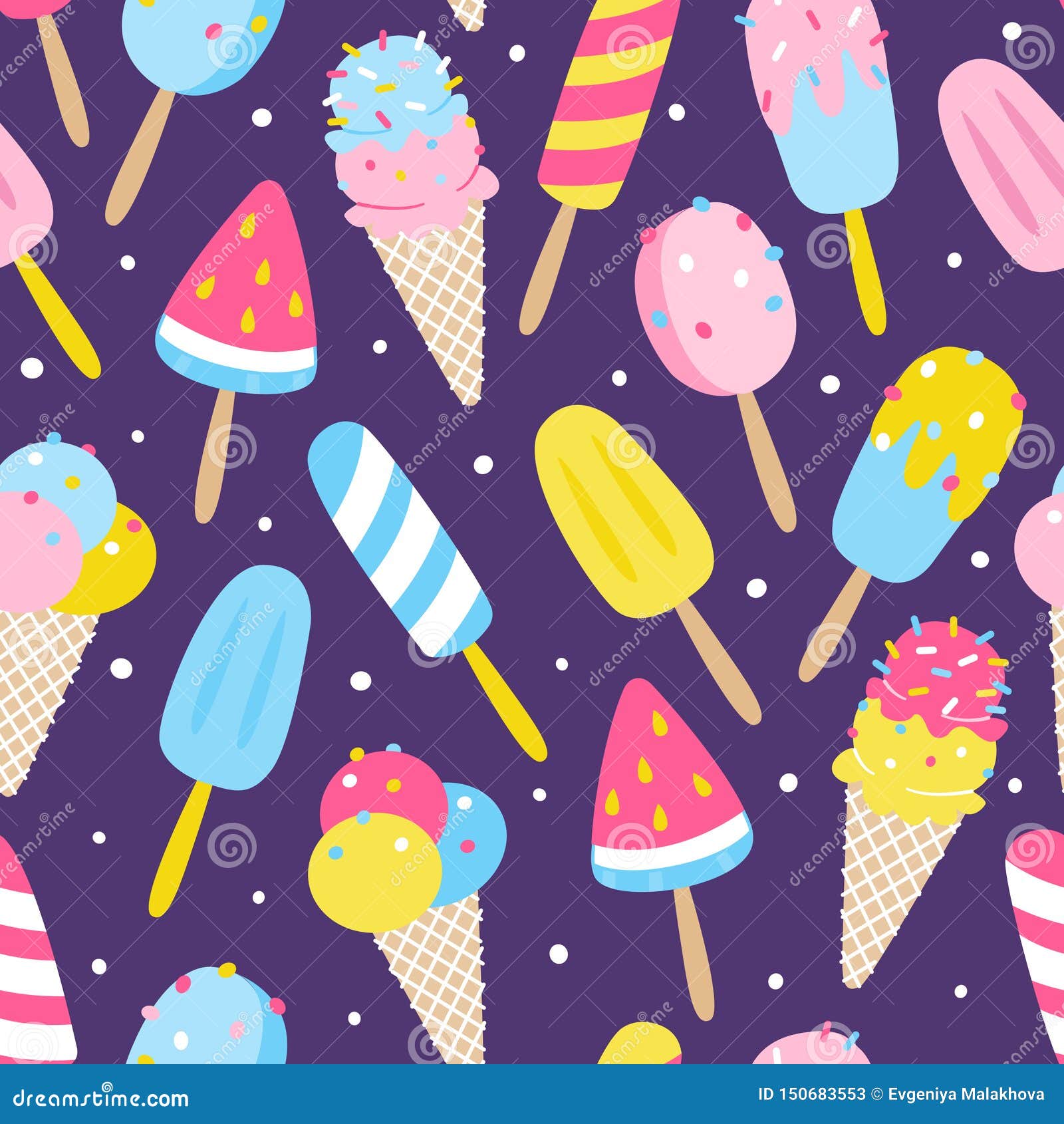 Seamless Pattern With Color Cartoon Ice Cream For Your ...