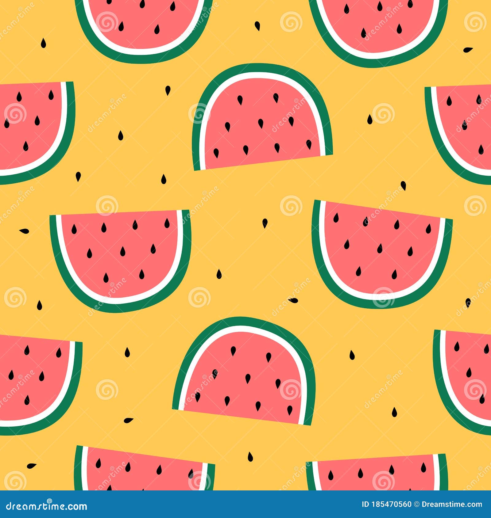 Seamless Pattern of Color Hand Drawn Watermelons. Cartoon Style Stock