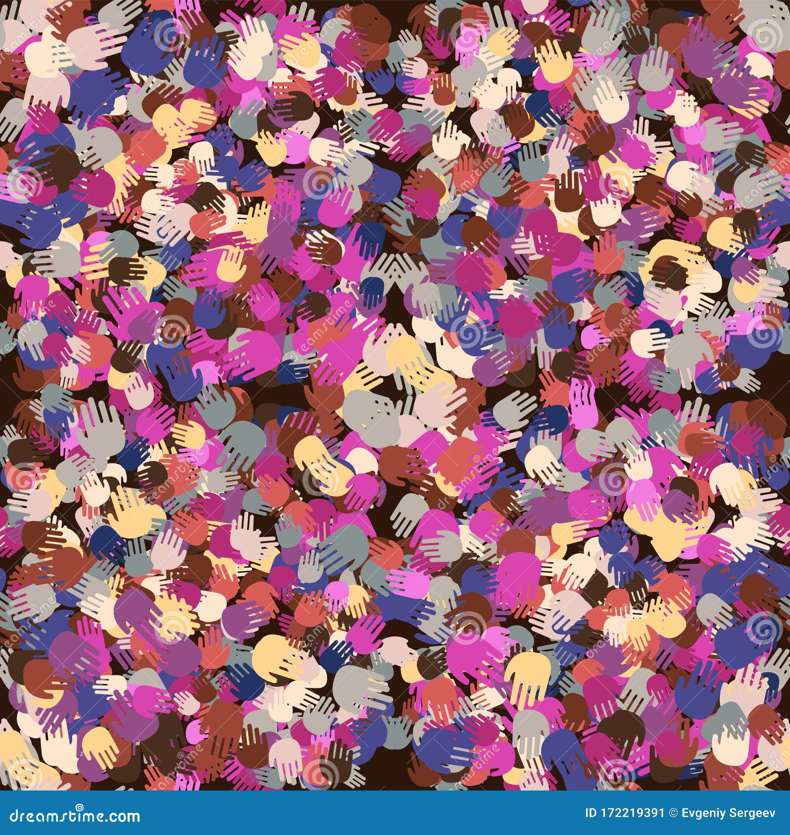 seamless pattern of colored hands.  image