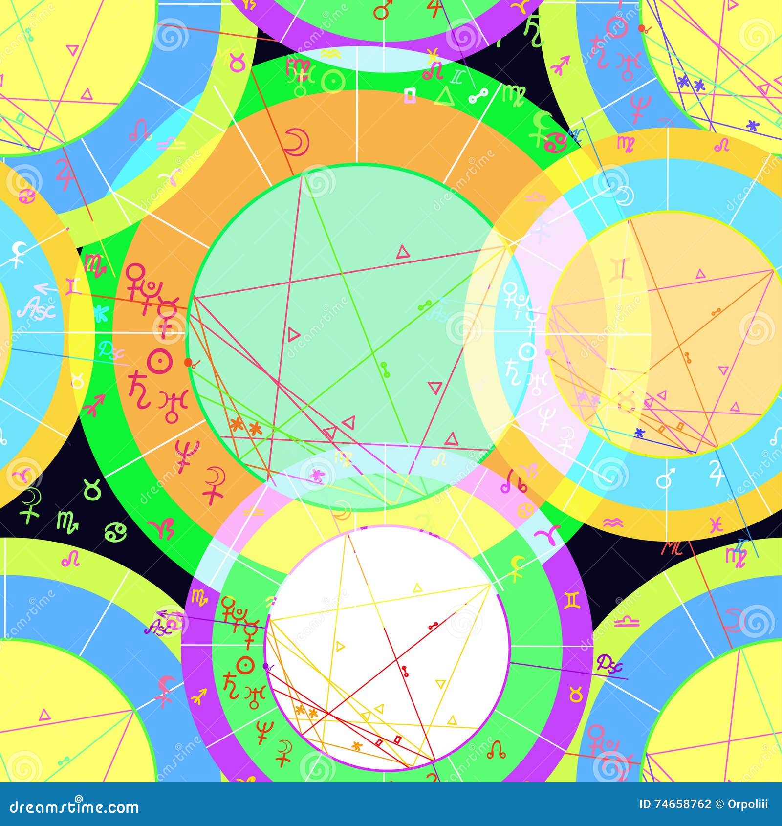 Seamless Pattern of Colored of Natal of Astrological Charts. Vector