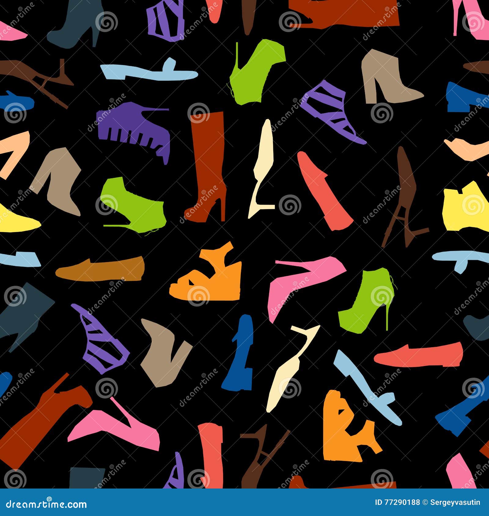 Seamless Pattern of Colored Women Shoes Stock Vector Illustration of