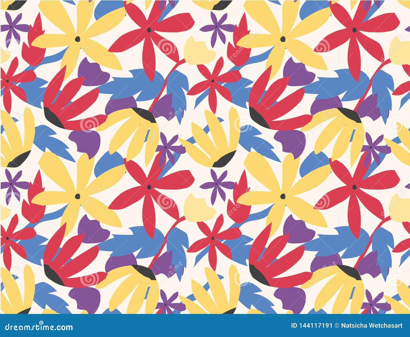 Seamless Pattern Colorful Flower Pop Art Style Stock Vector