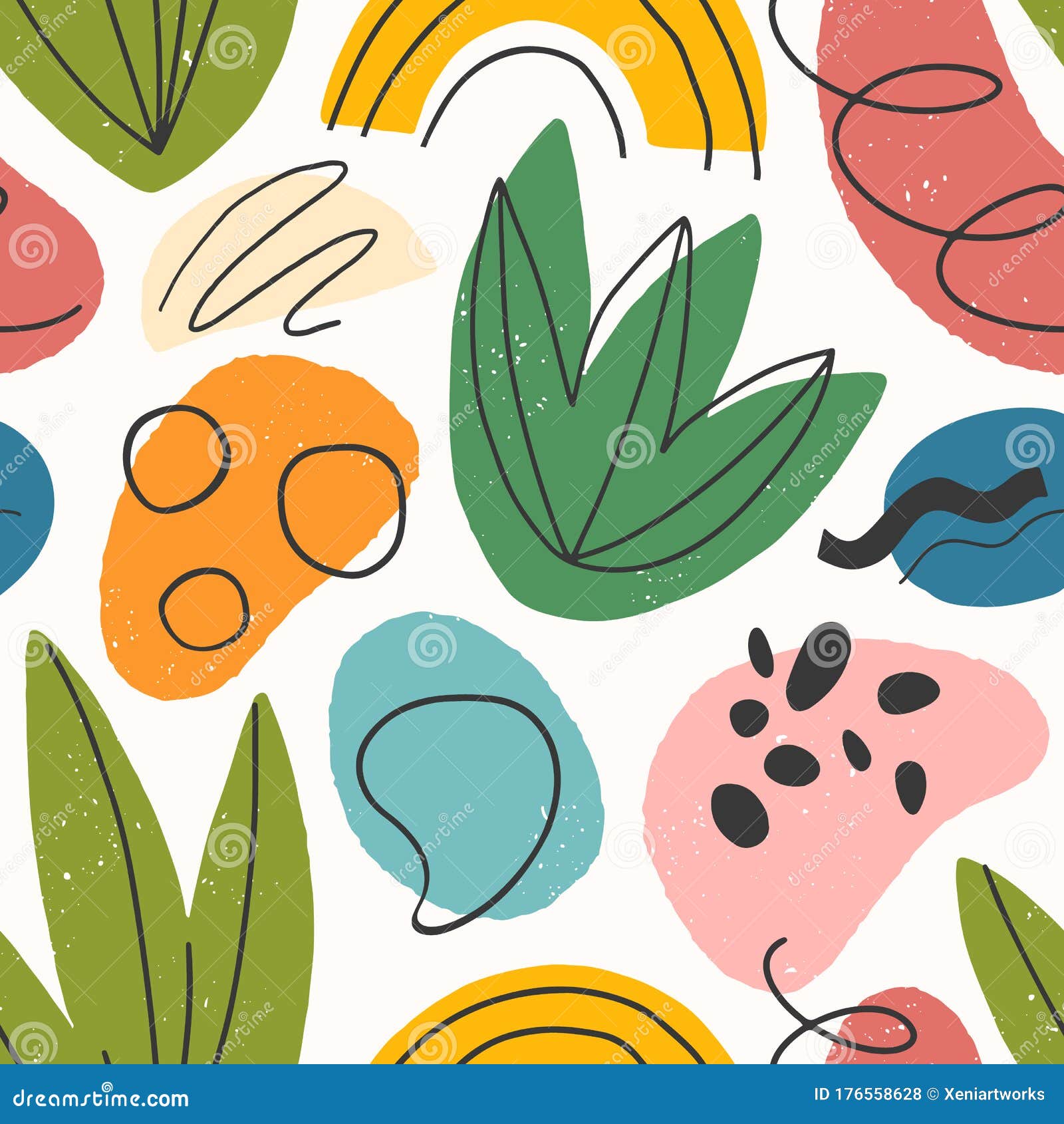 seamless pattern with colorful hand drawn organic s,lines,doodles and s