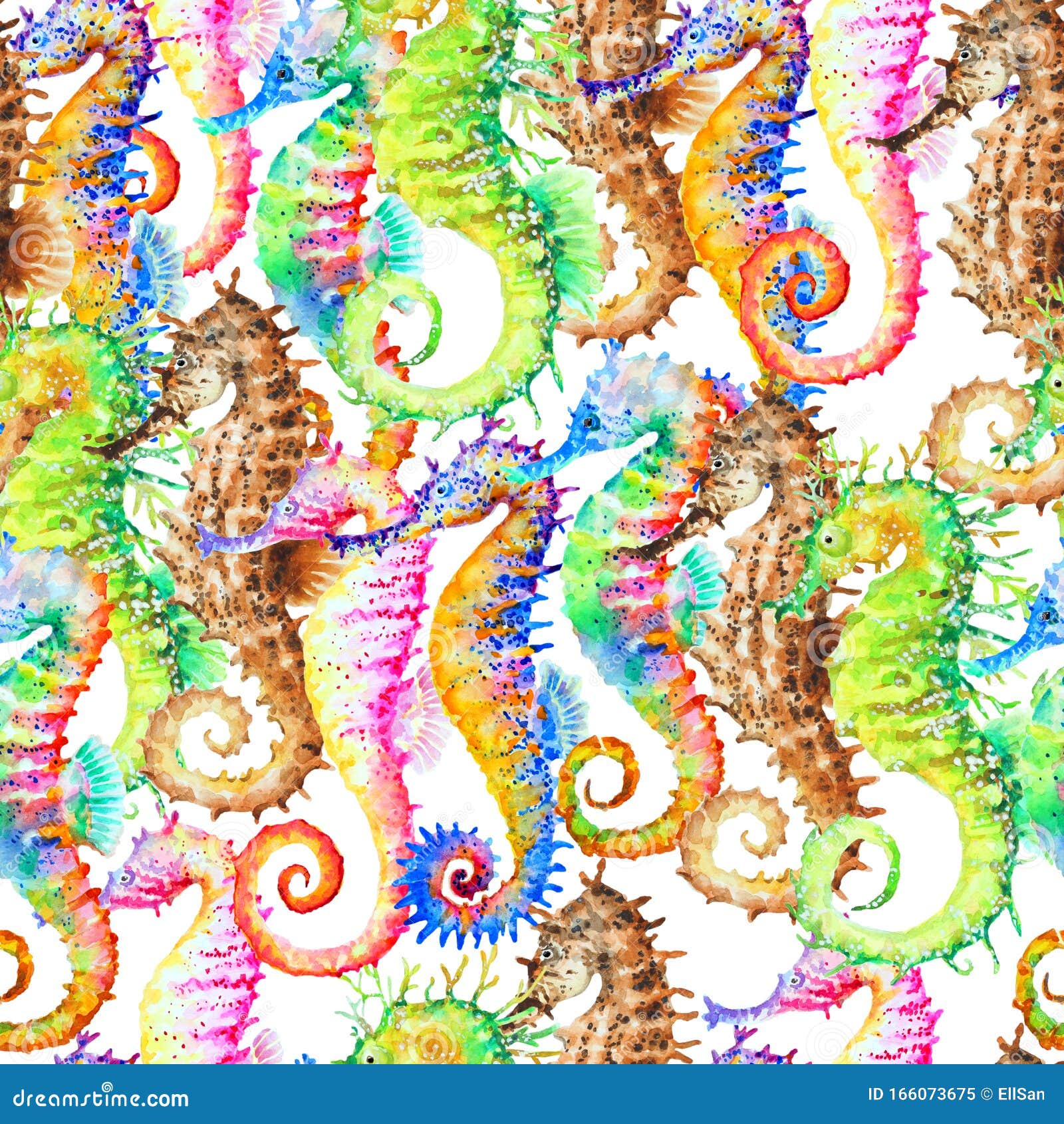 Seamless Pattern Of Colorful Seahorses, Background. Hand Drawn ...