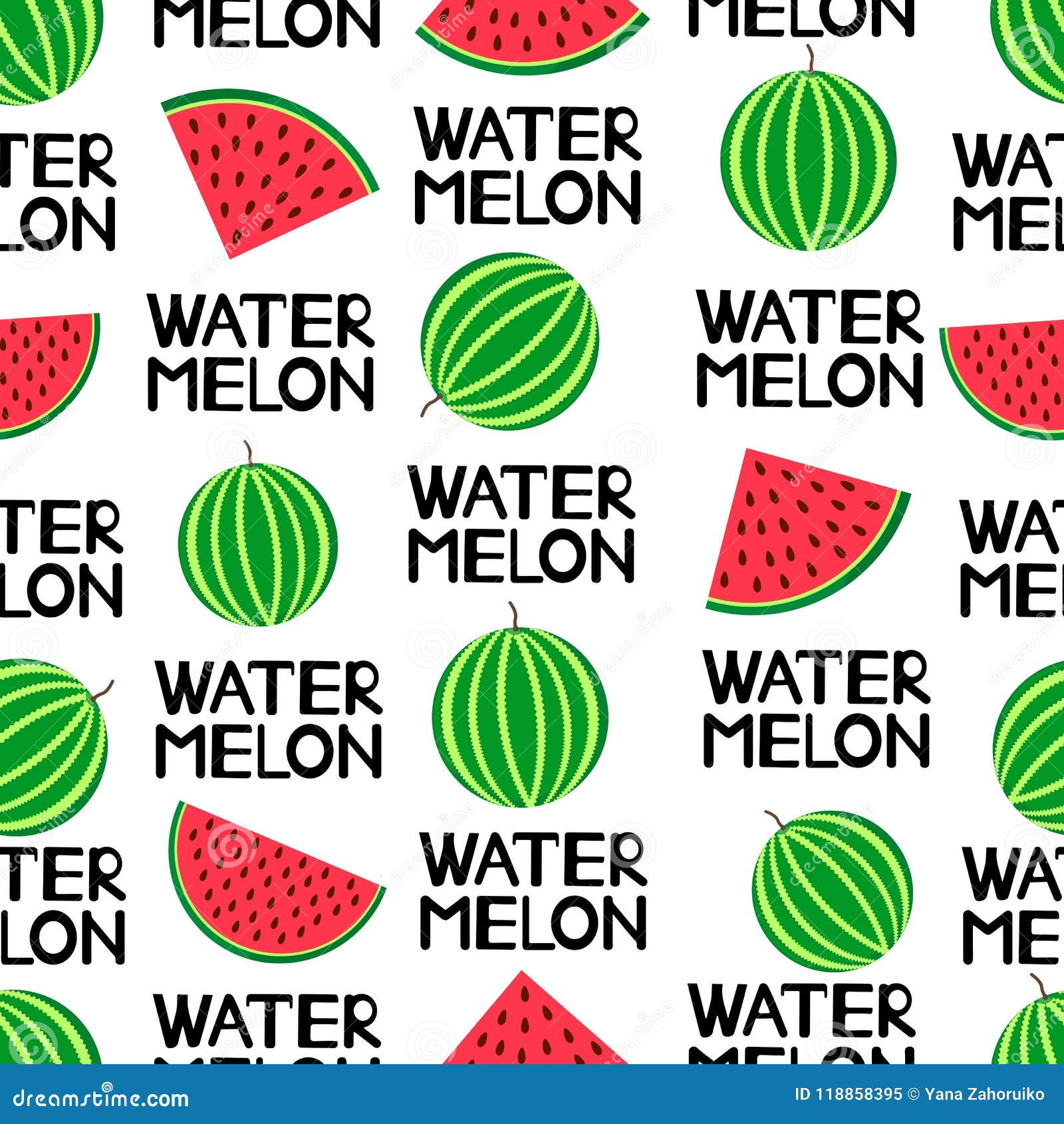 Seamless Pattern with Colorful Watermelons and Words Watermelon. Stock