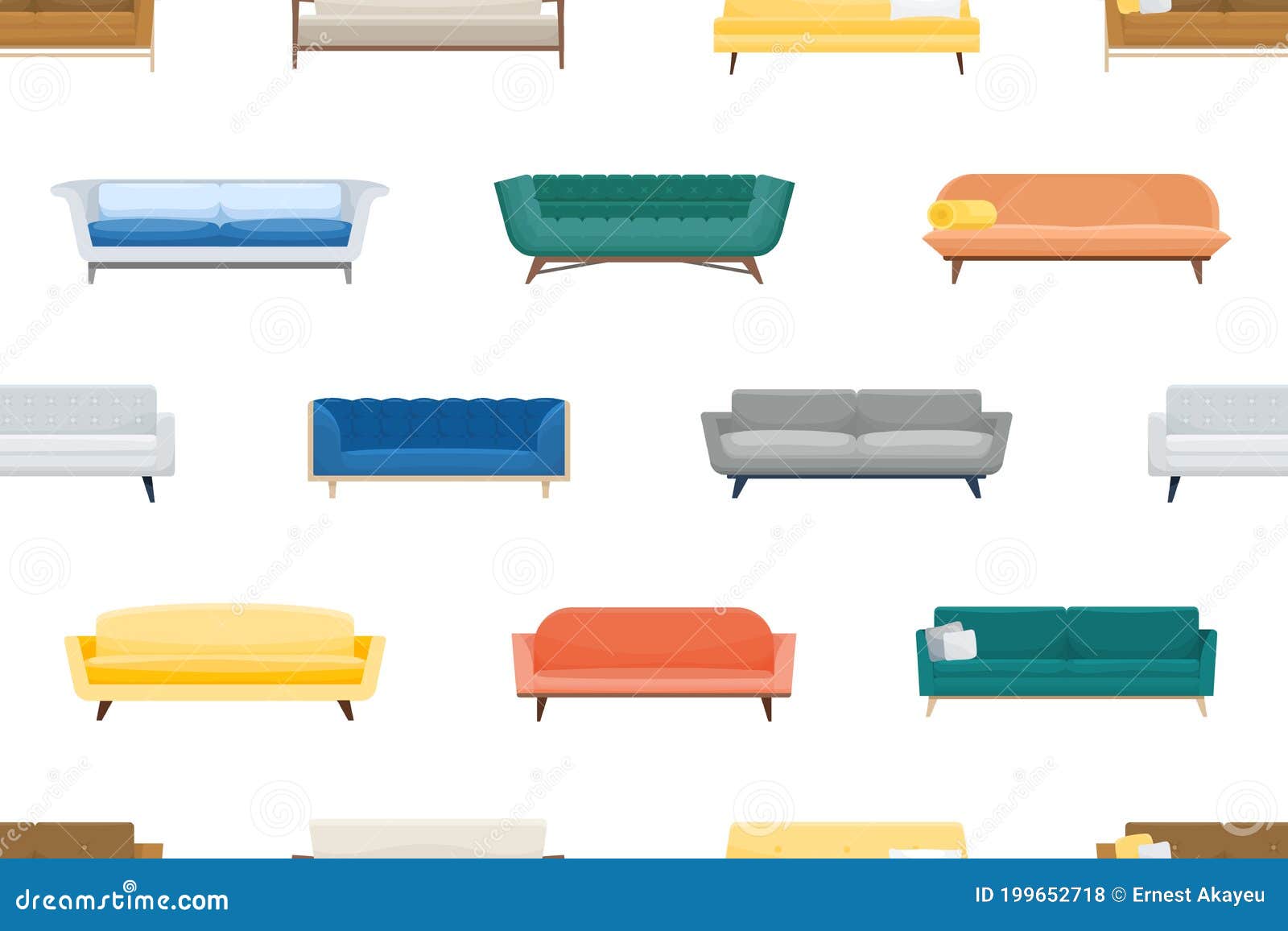 Seamless Pattern with Comfortable Modern Sofas. Repeatable Background ...