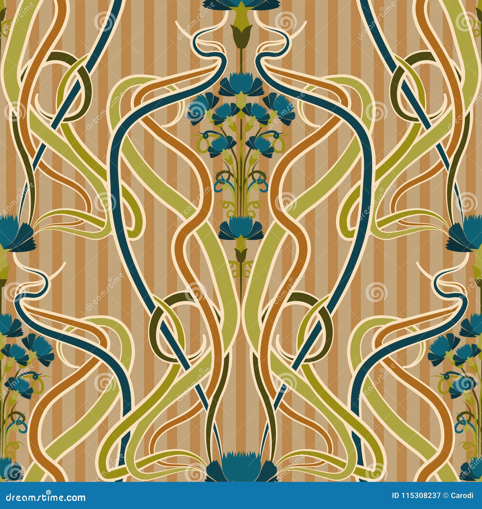 Cornflower Blue Flower Seamless Pattern, Centaurea Cyanus Minimal