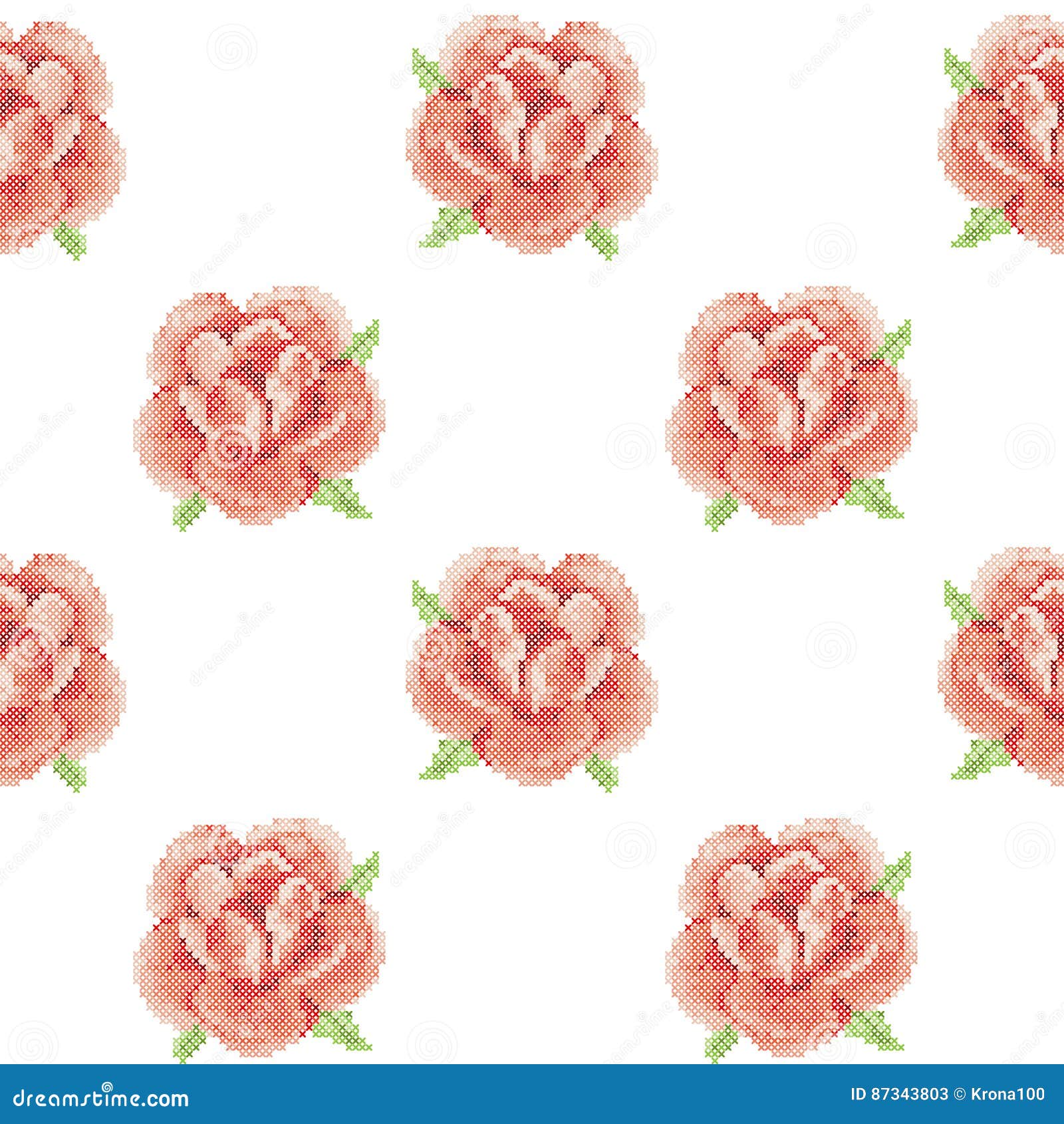 Seamless Pattern with Cross Stitch Red Roses Stock Vector - Illustration of  stitch, layout: 87343803