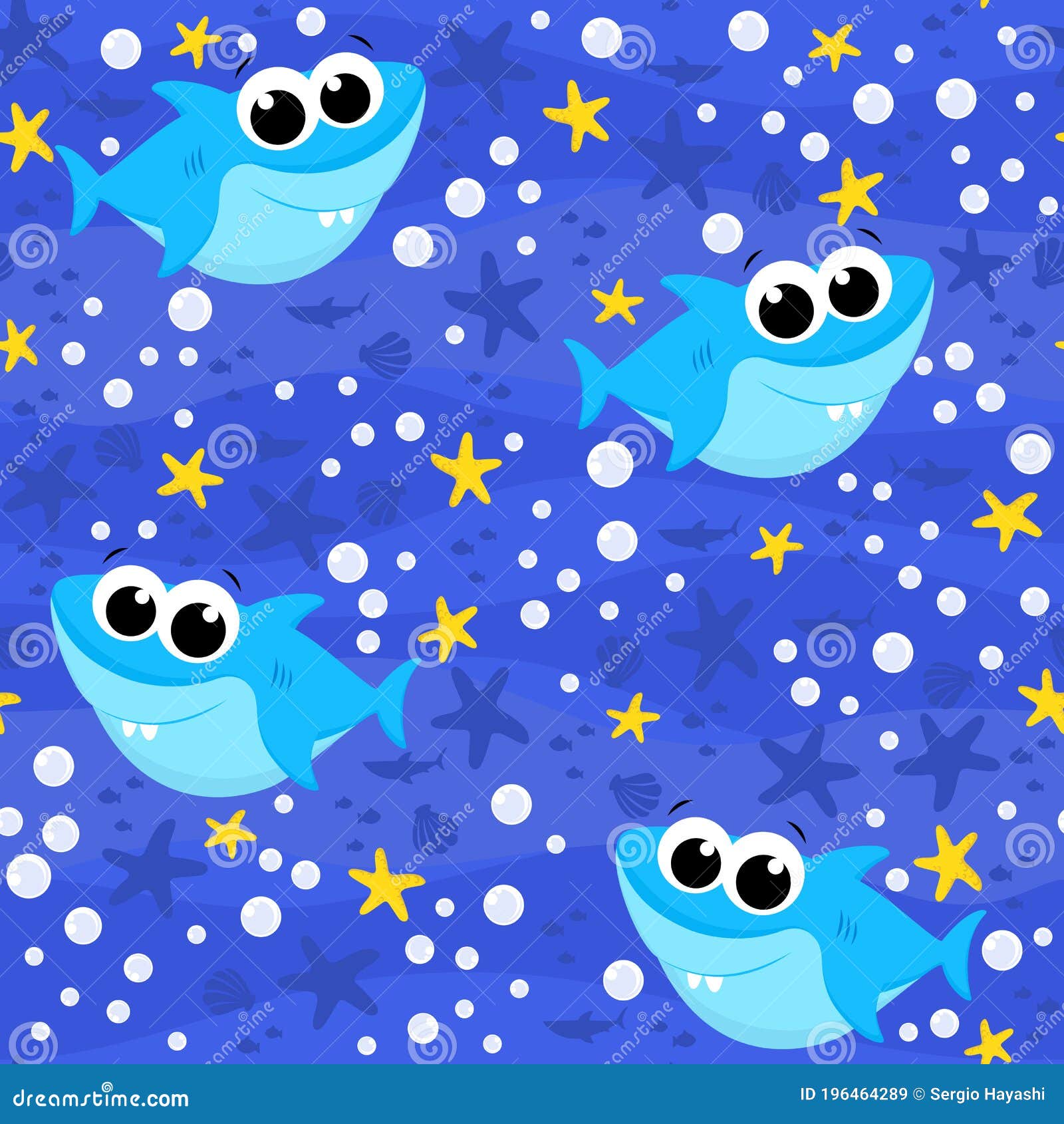 Seamless Pattern with Cute Baby Shark Stock Vector - Illustration of baby,  background: 196464289