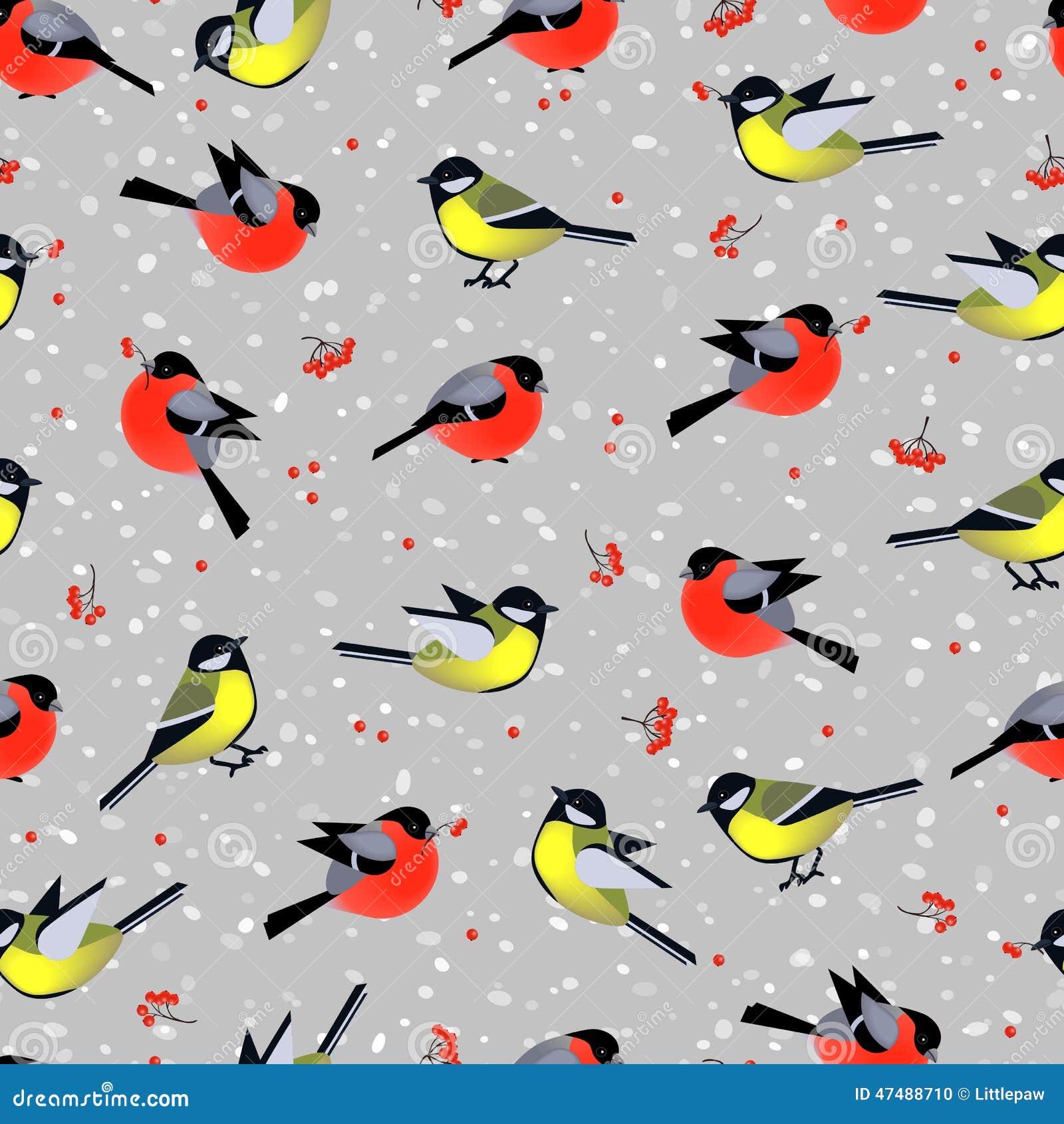 Seamless Pattern With Cute Birds Bullfinches And Tits In Winter Stock Vector Illustration Of Bullfinch Birds 47488710