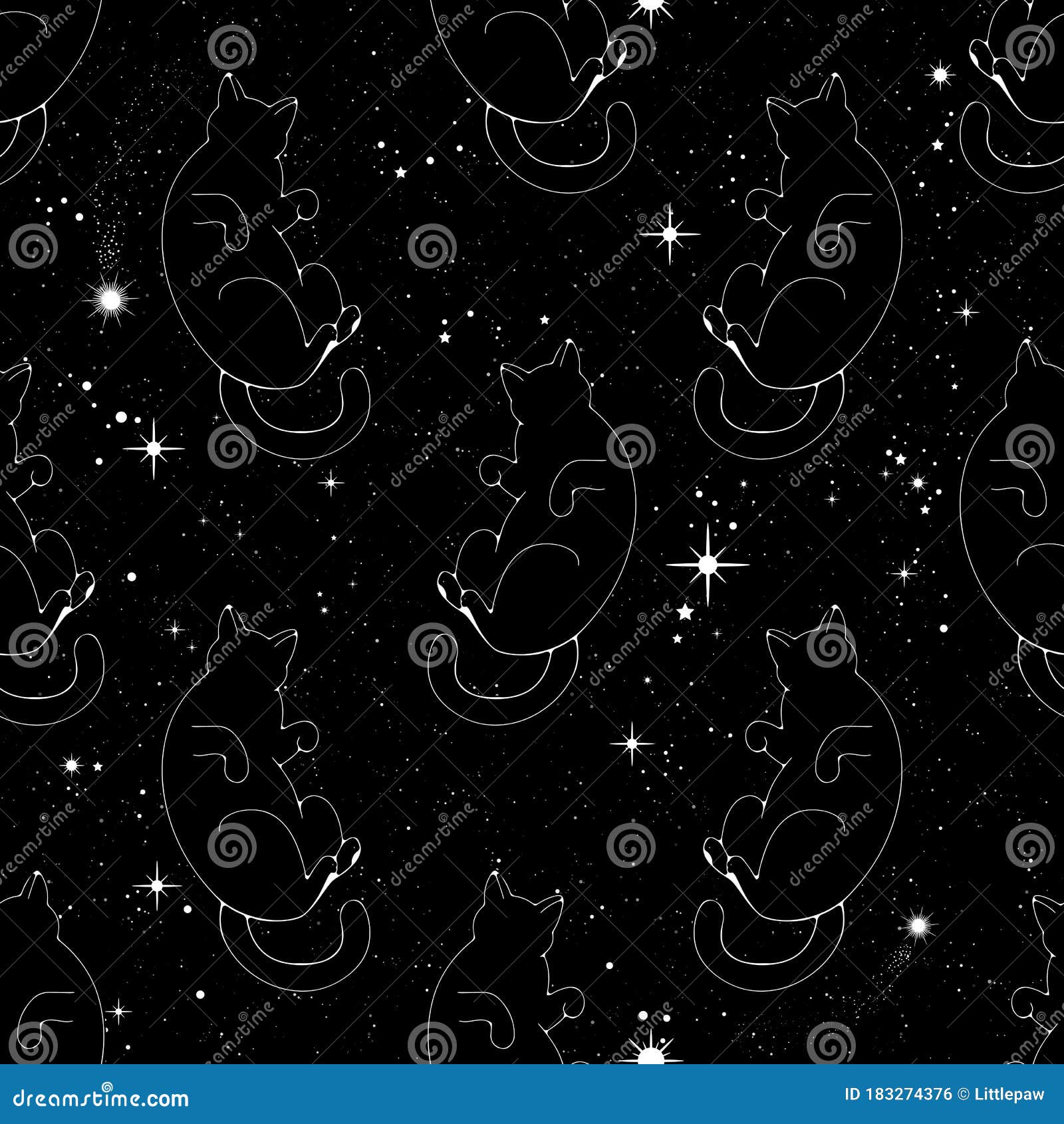 Seamless Pattern with Cute Black Space Cats. Texture for Wallpapers,  Stationery, Fabric, Wrap, Web Page Backgrounds, Vector Stock Vector -  Illustration of drawing, pretty: 183274376