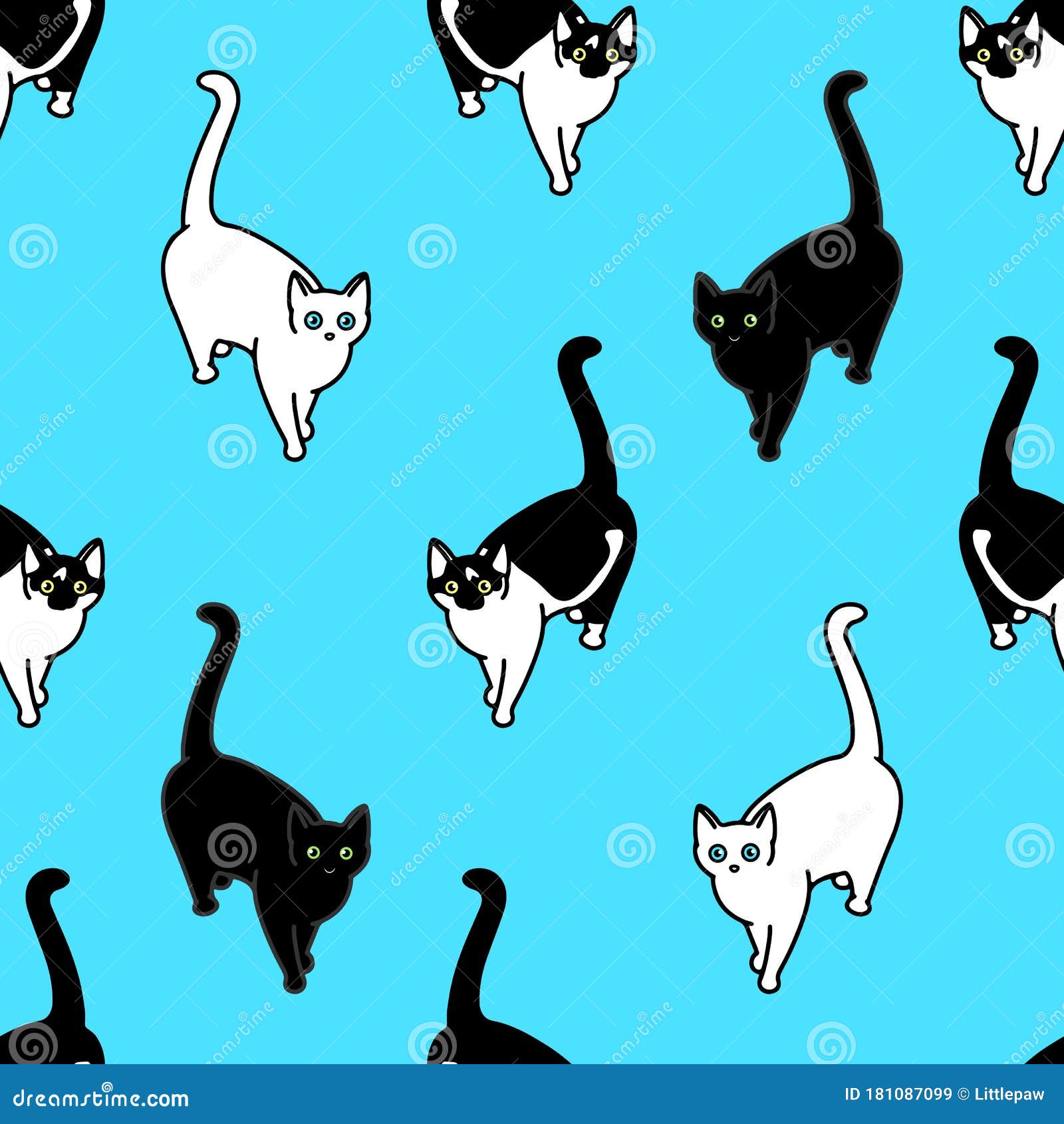 Seamless Pattern with Cute Black and White Cats. Texture for Wallpapers
