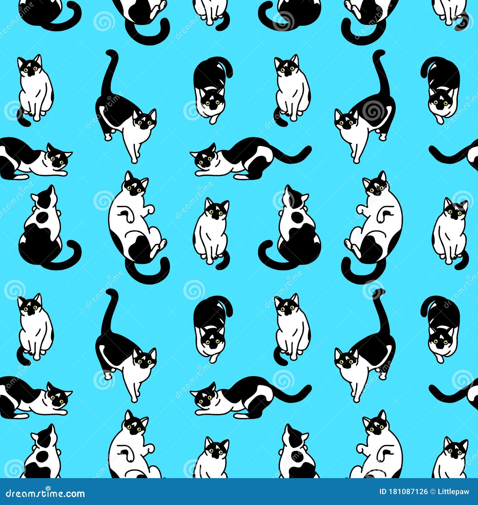 Seamless Pattern with Cute Black and White Cats. Texture for Wallpapers