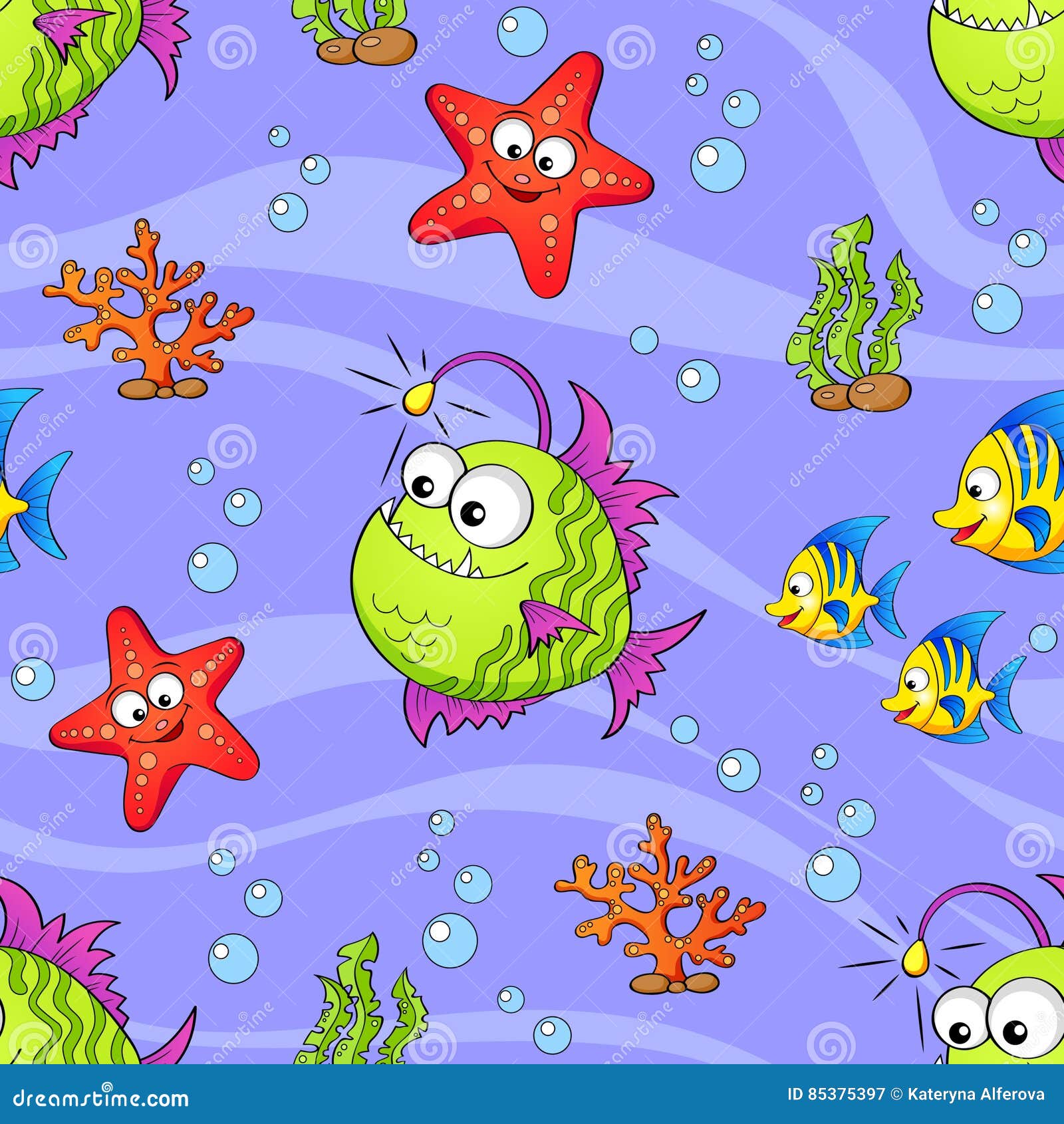 Seamless Pattern with Cute Cartoon Sea Animals Stock Vector ...