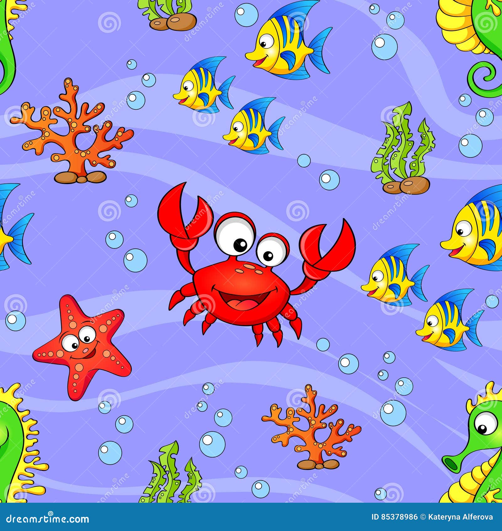 Seamless Pattern with Cute Cartoon Sea Animals Stock Vector
