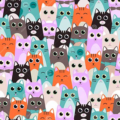 Seamless Pattern with Cute Cats for Kids. Vector Illustration. Stock ...