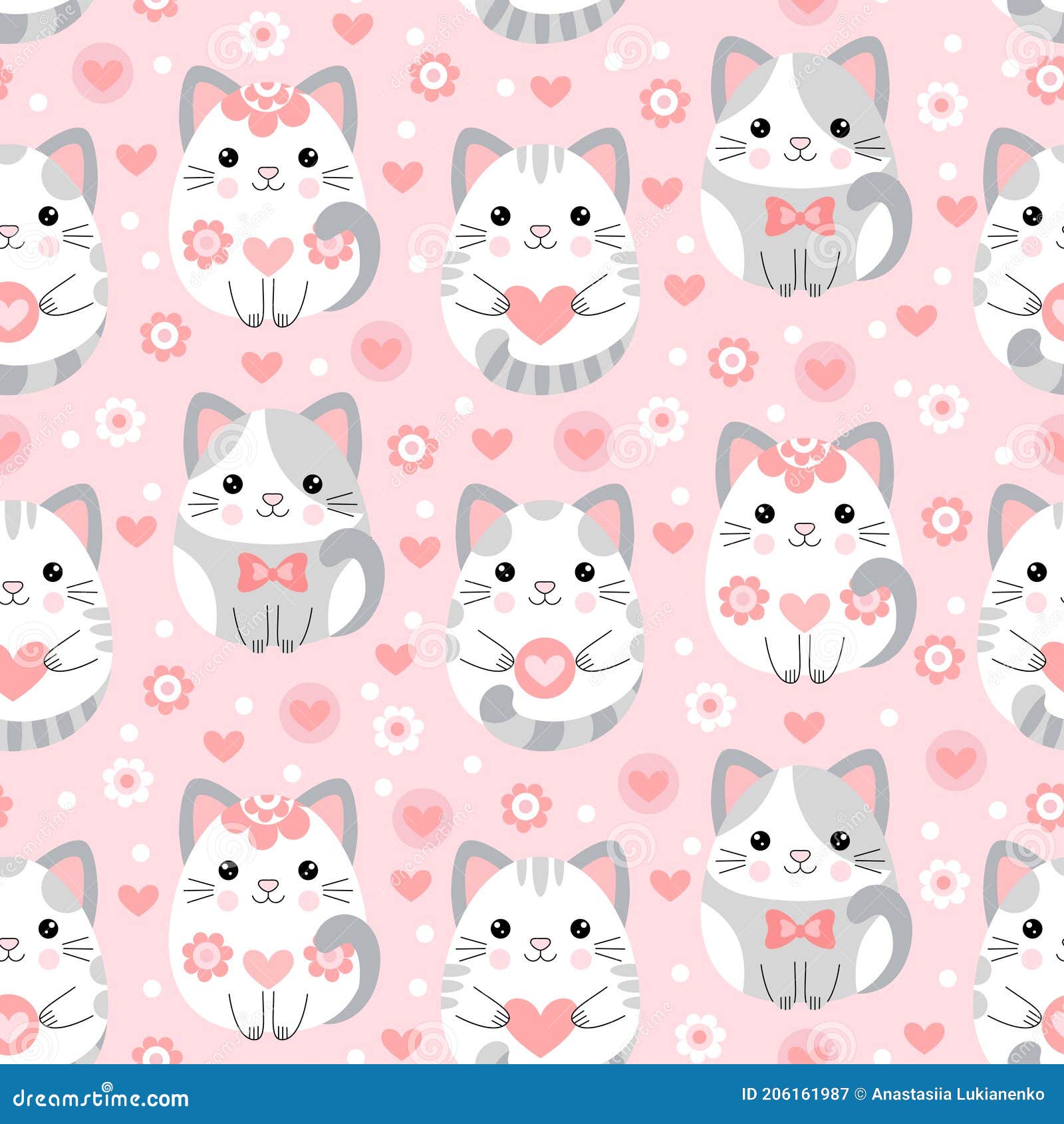 Seamless Pattern, Cute Cats on a Pink Background. Vector Stock Illustration  - Illustration of funny, baby: 206161987