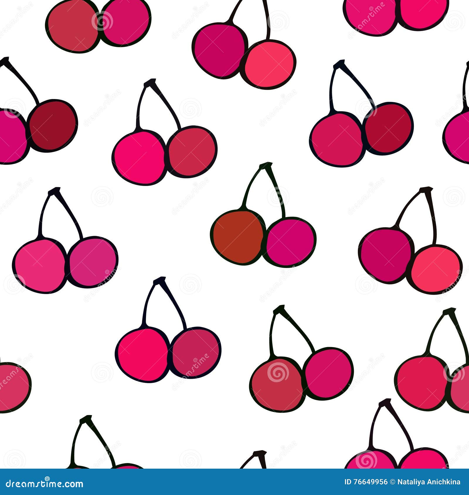 Seamless Pattern with Cute Doodle Cherries Stock Vector Illustration