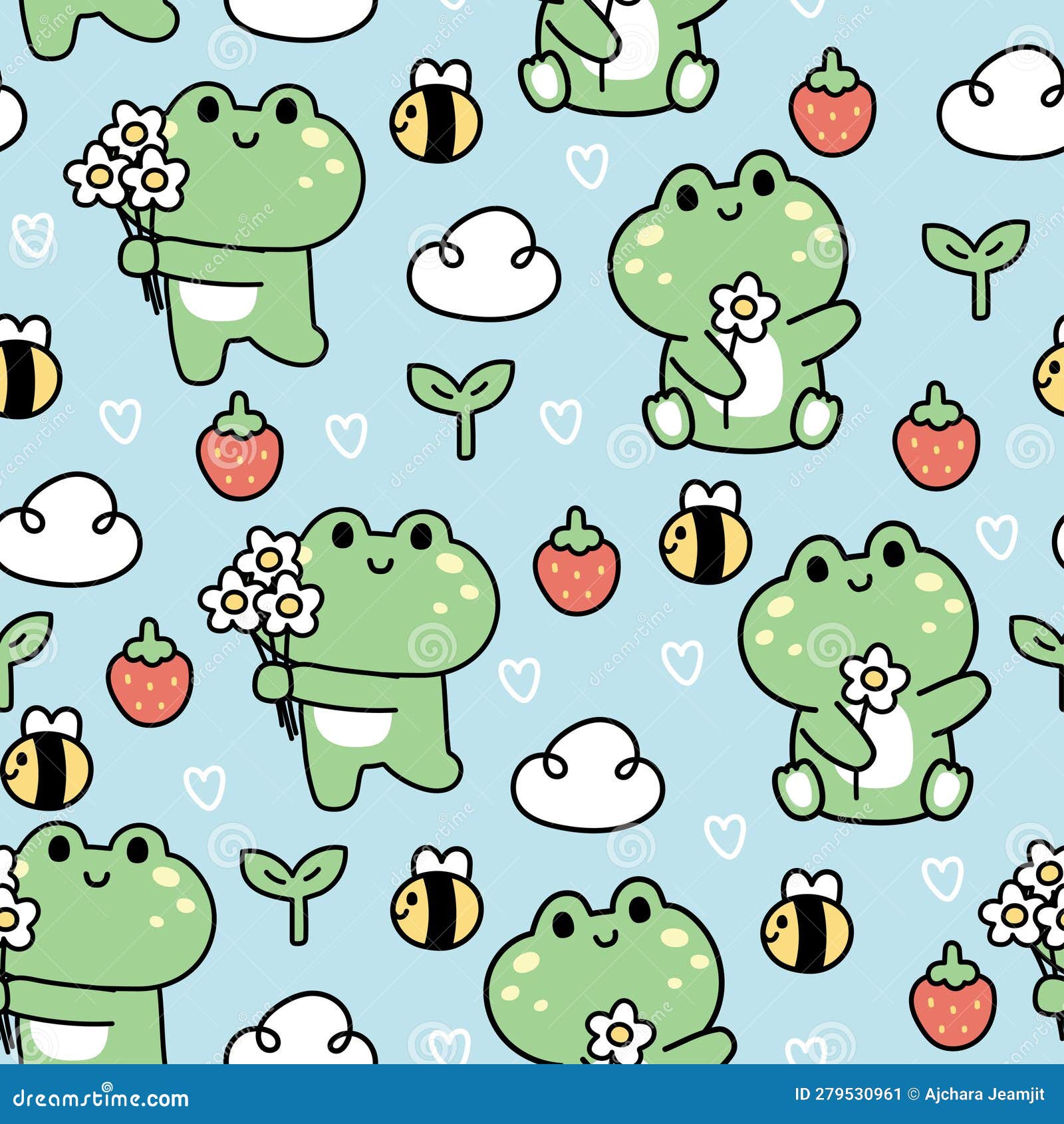 Seamless Pattern of Cute Frog Background.Reptile Animal Cartoon
